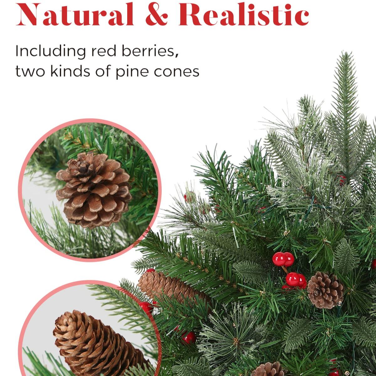 Pre-lit Artificial Xmas Tree with Cones & Red Berries 