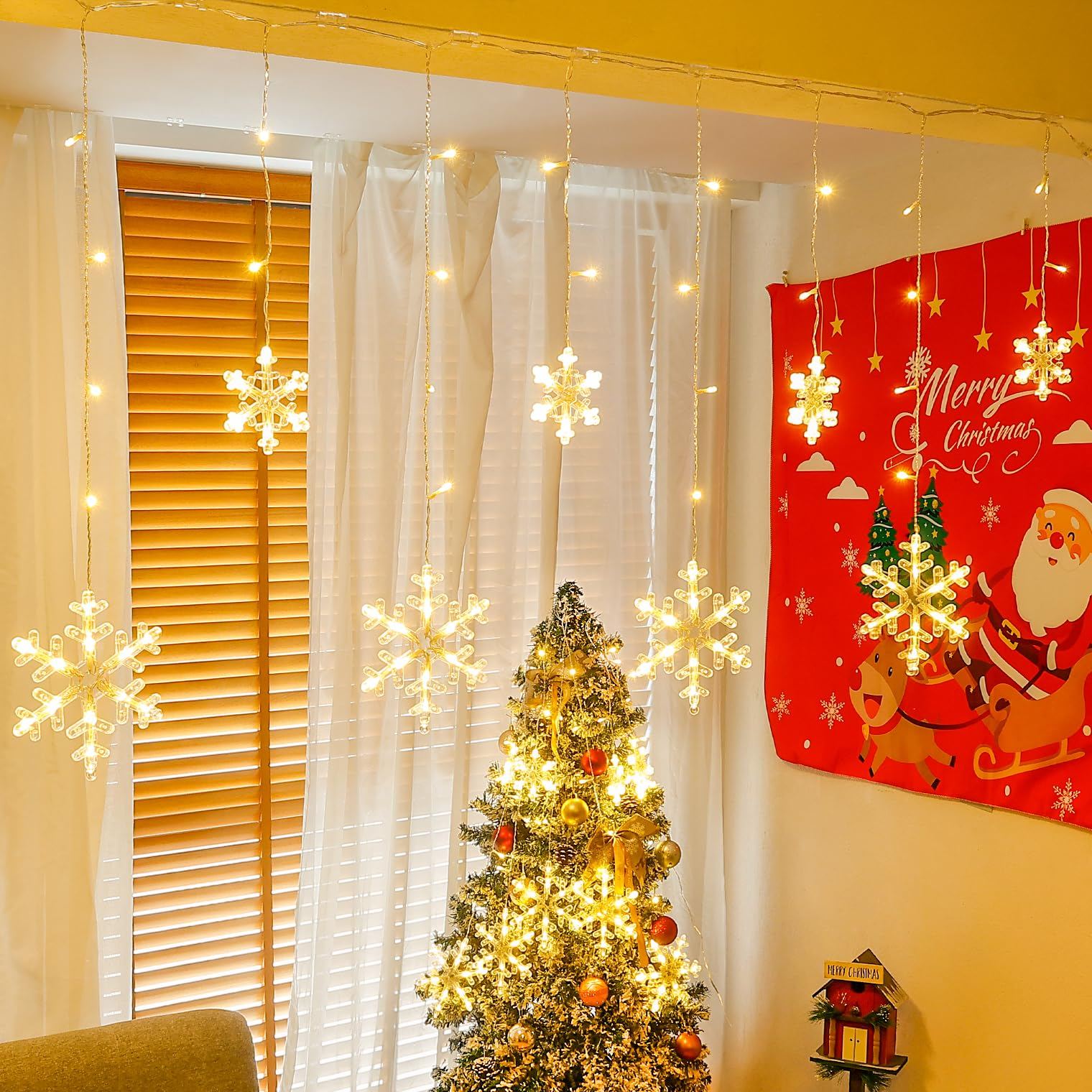 Christmas Snowflake Icicle Hanging String Lights
