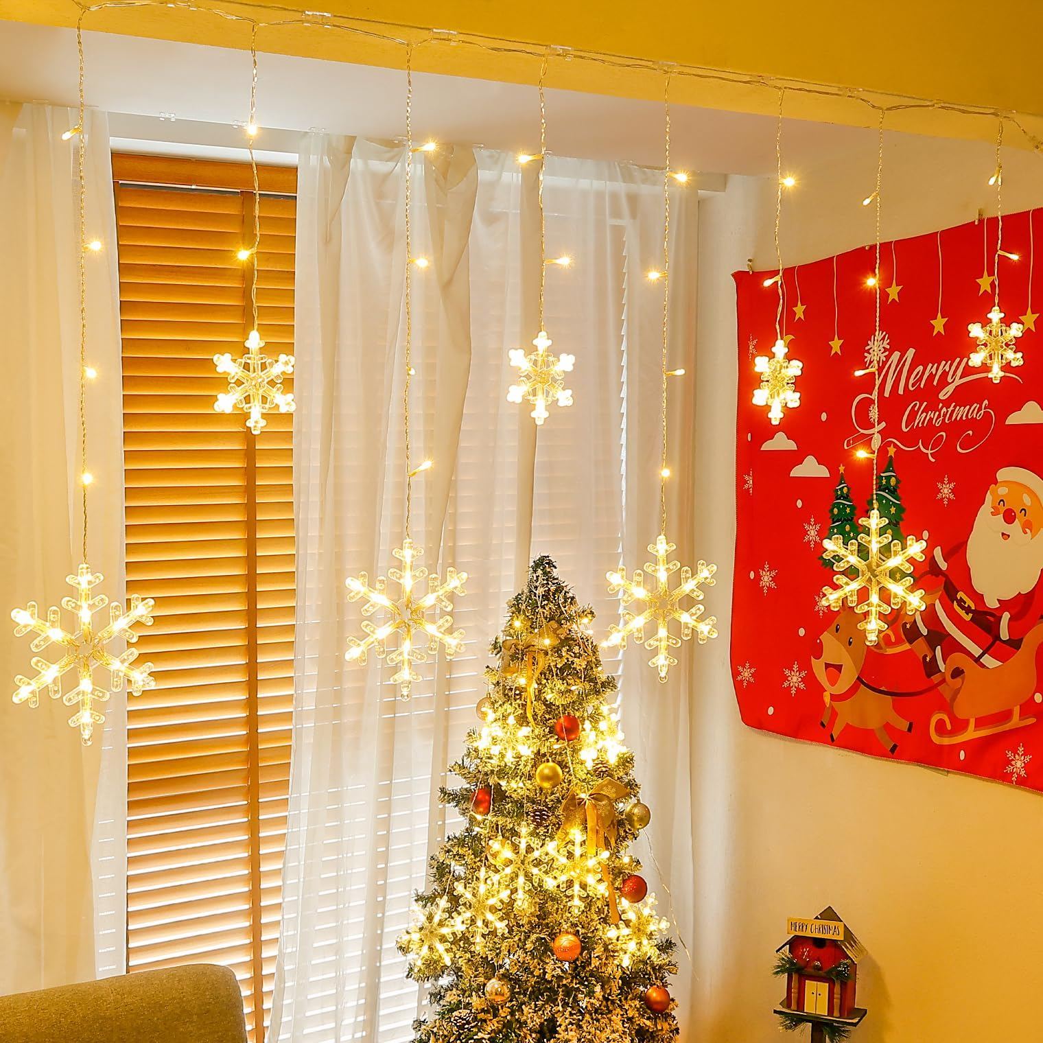 Christmas Snowflake Icicle Hanging String Lights