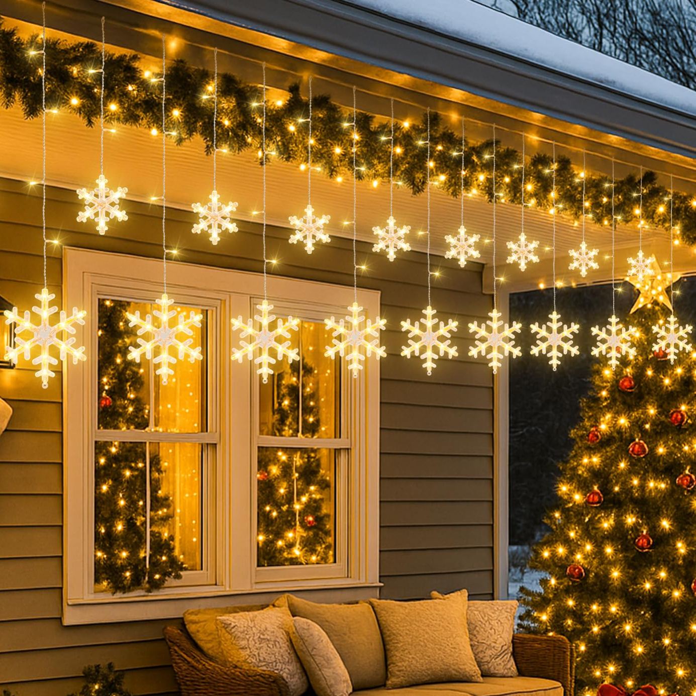 Christmas Snowflake Icicle Hanging String Lights