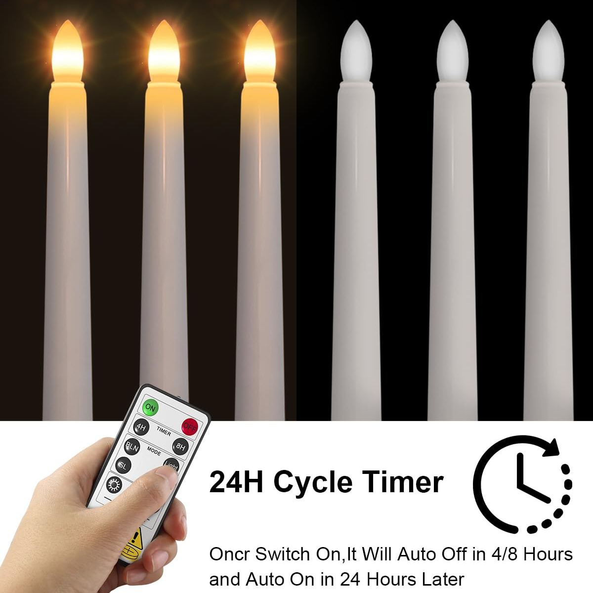4-Pack Flameless Flickering Christmas Window Candles with Remote & Timer, Black Holders