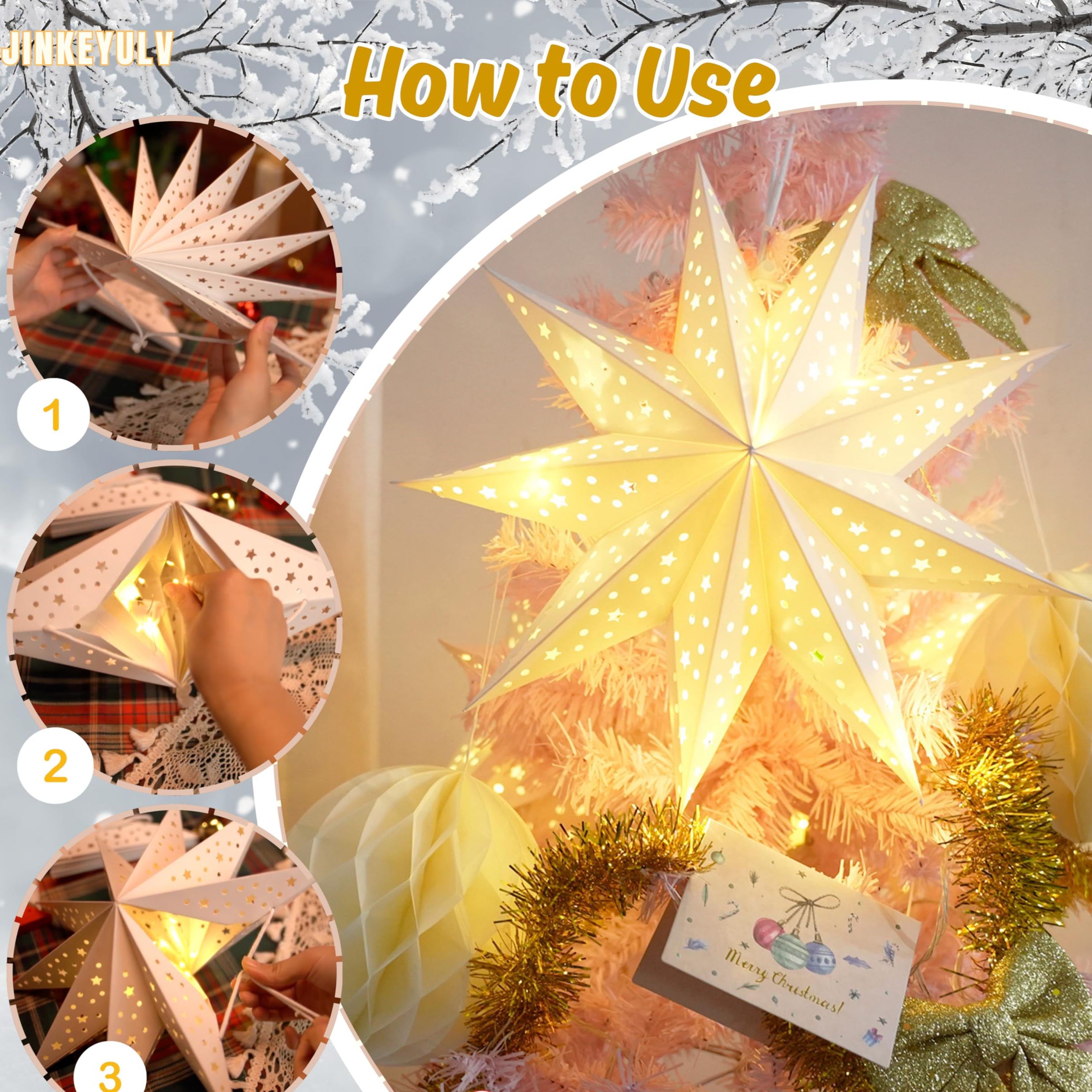 3-Pack LED 3D Hanging Paper Star Lanterns