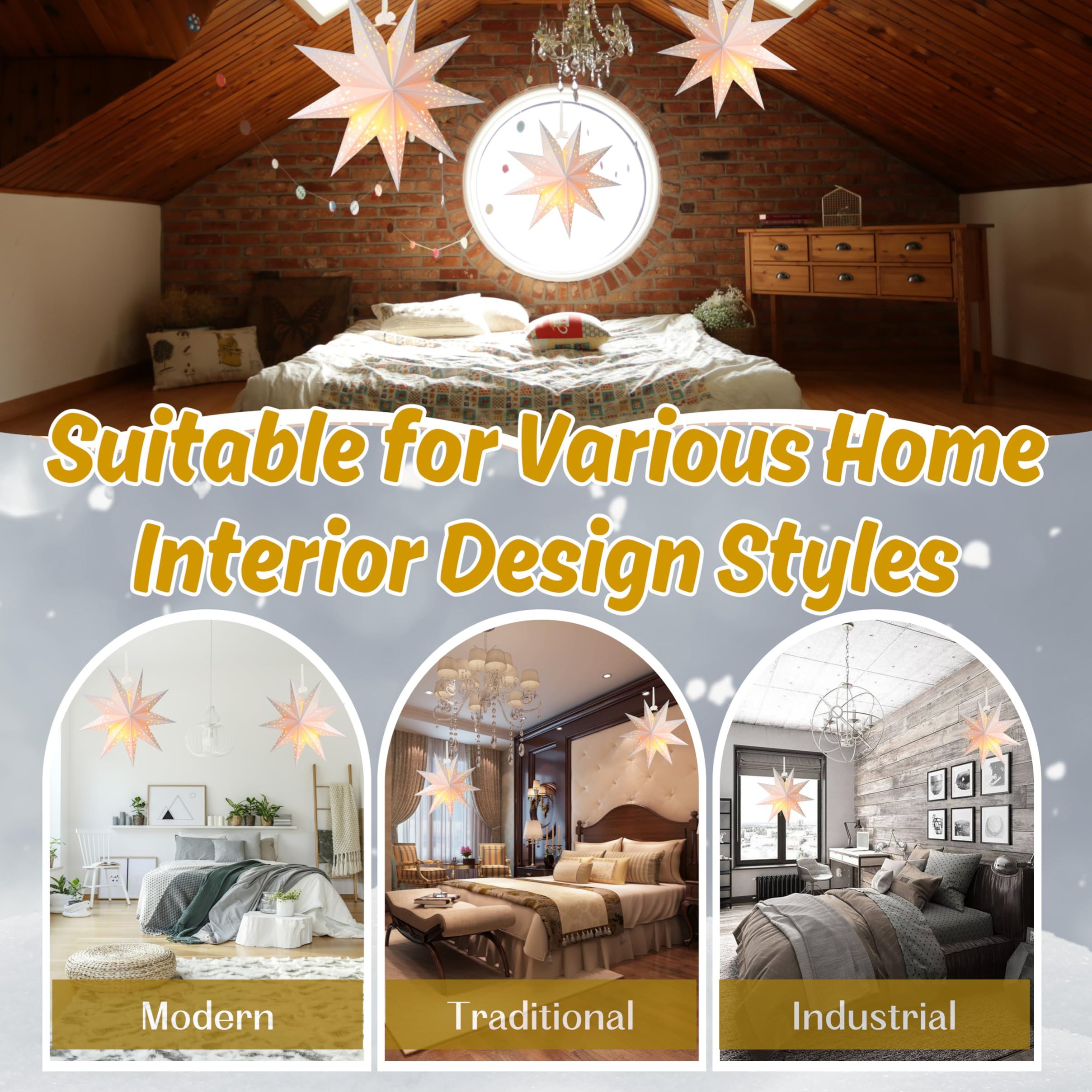 3-Pack LED 3D Hanging Paper Star Lanterns