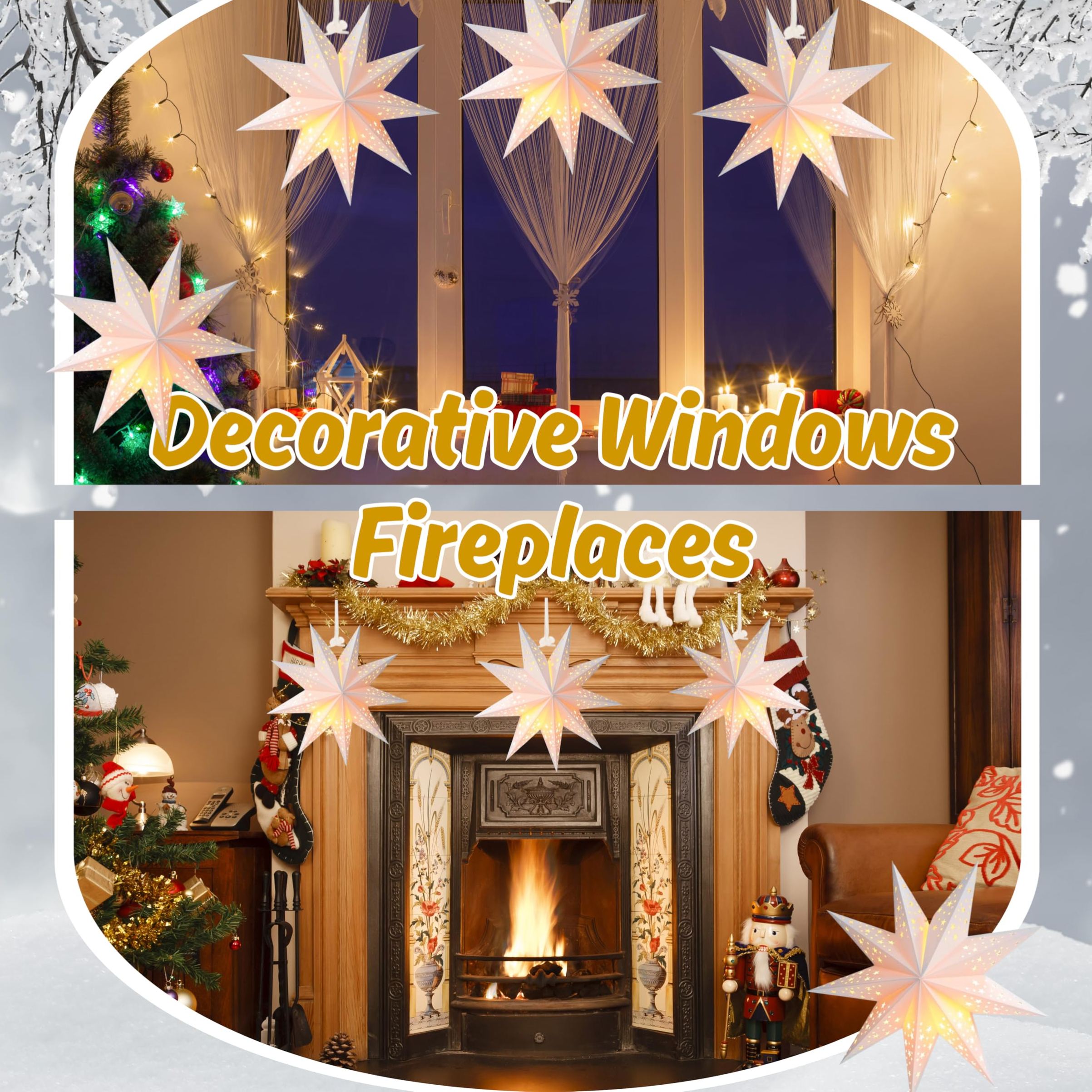 3-Pack LED 3D Hanging Paper Star Lanterns