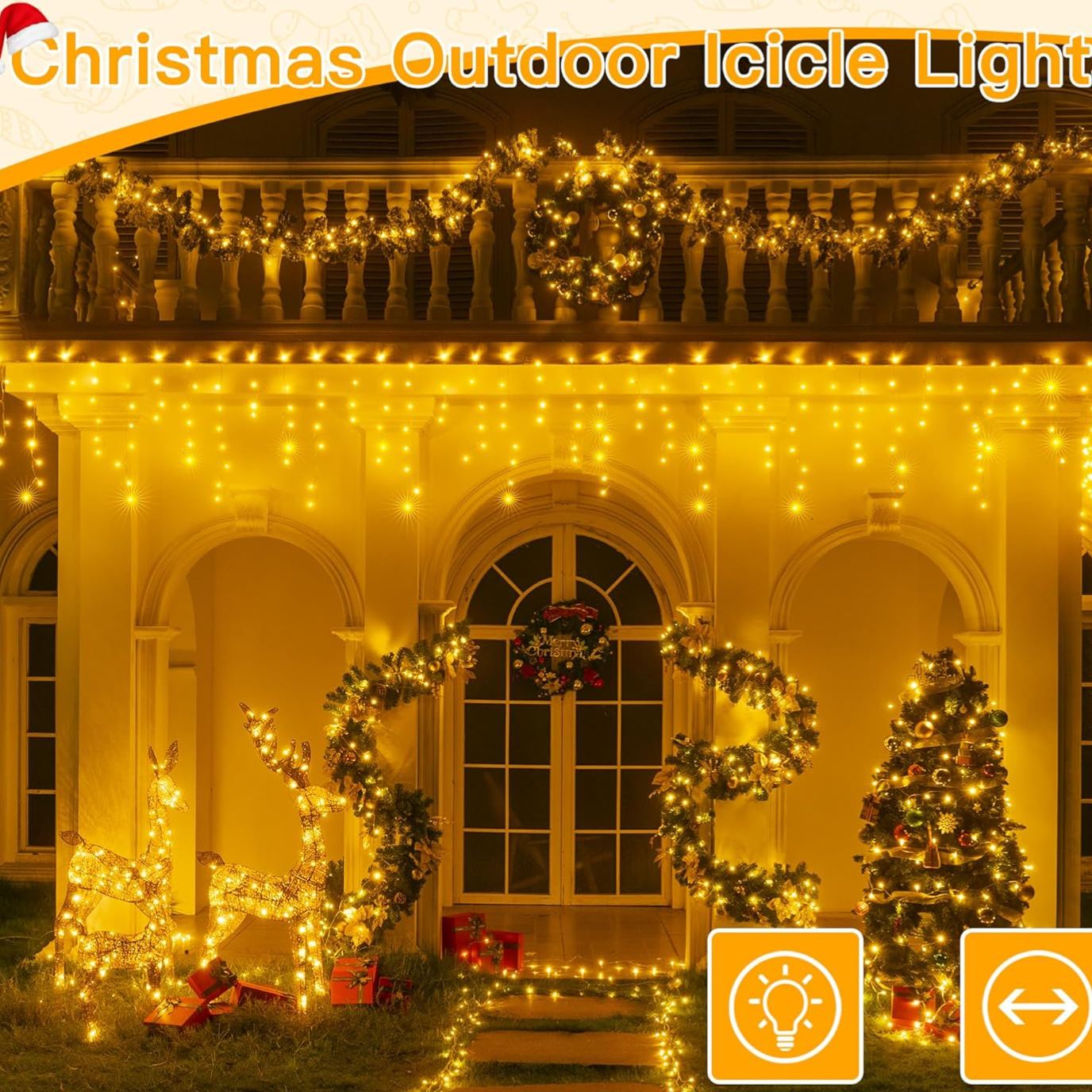 33 FT LED Expandable Christmas Icicle Lights with Remote