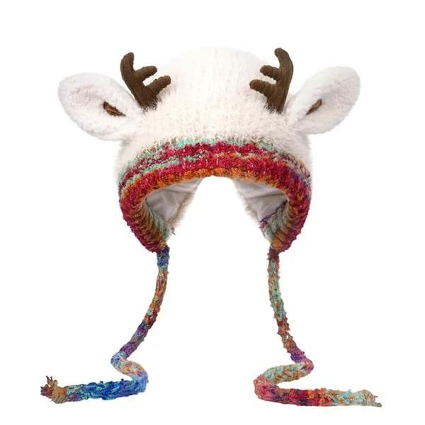 Winter Reindeer Earflap Knit Beanie Hat