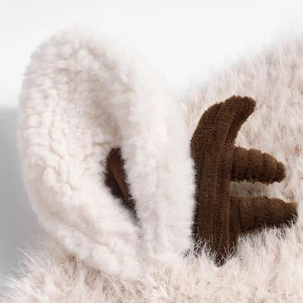 Winter Reindeer Earflap Knit Beanie Hat