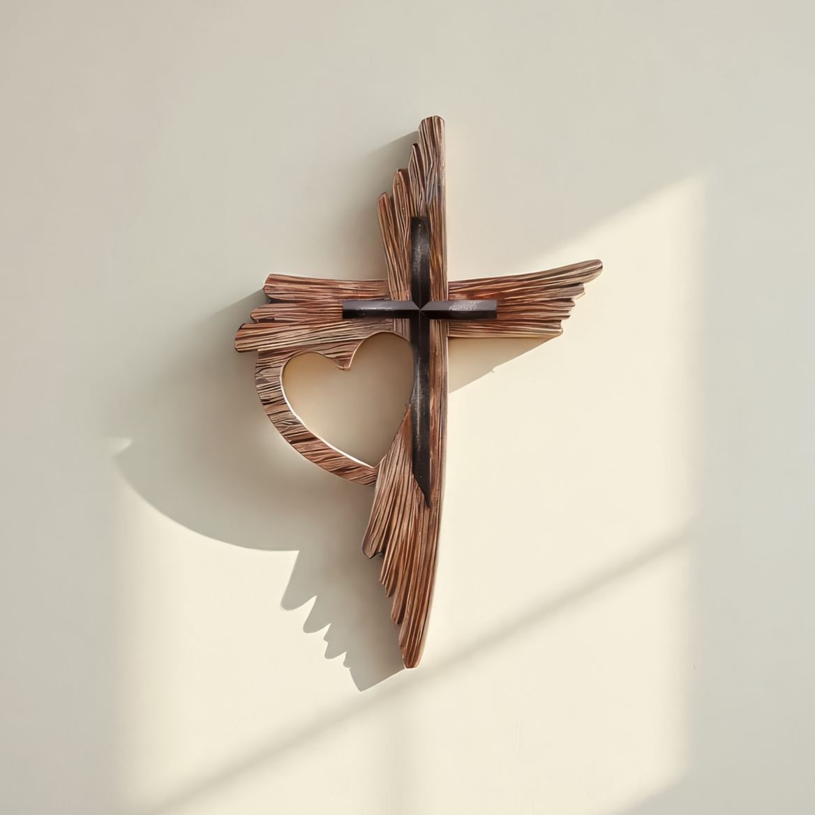 Wooden Cross Wall Decor with Heart