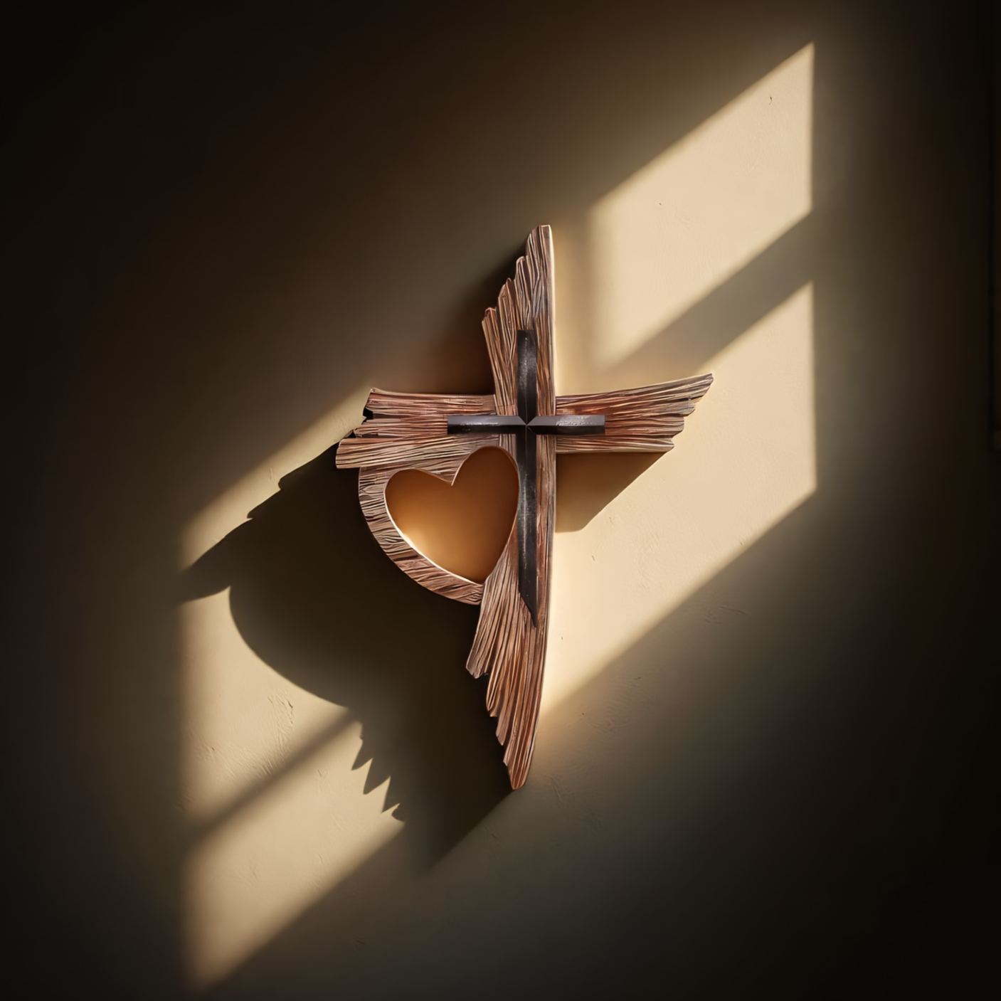 Wooden Cross Wall Decor with Heart