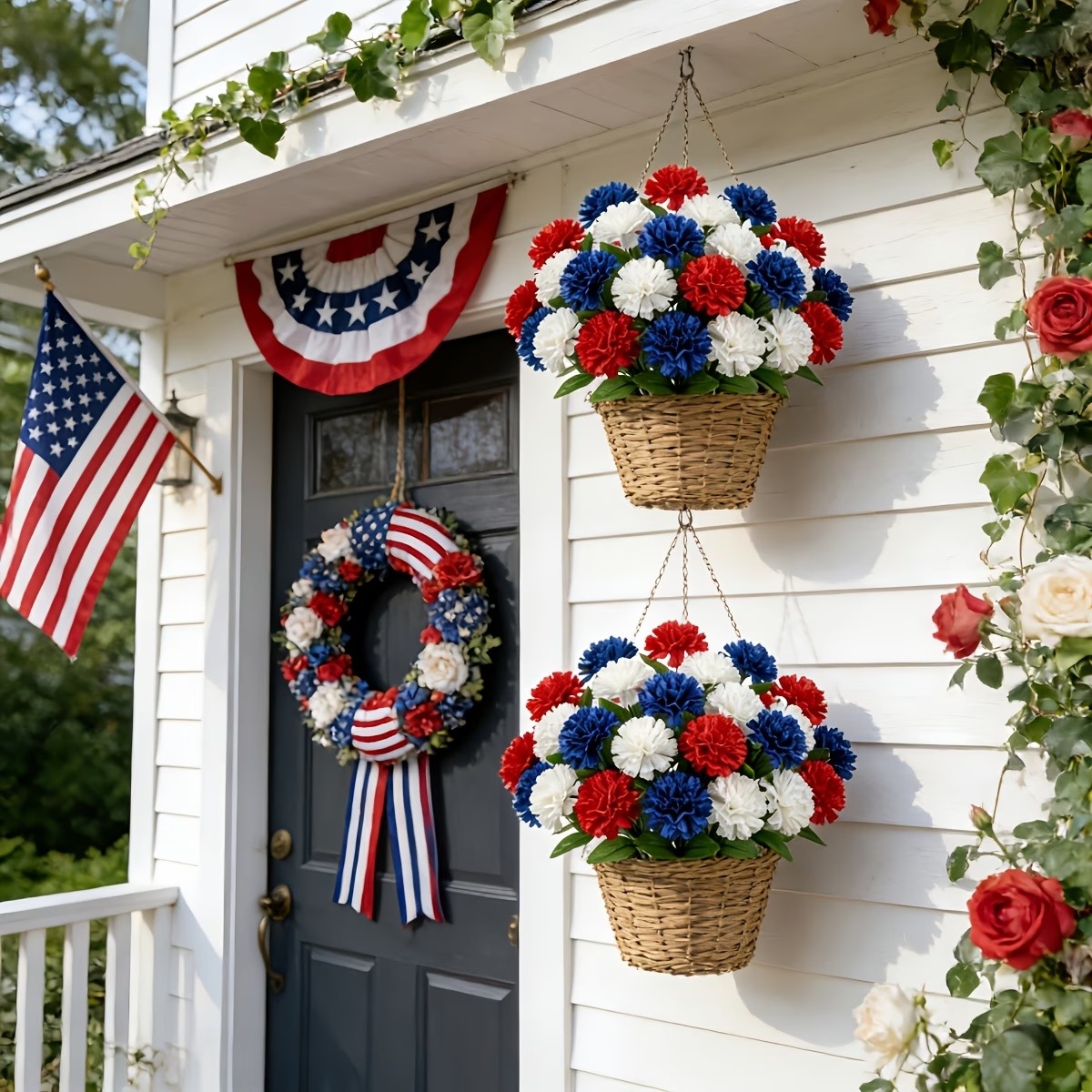 4th of July Red, White & Blue Faux Pompom Mums Bouquet