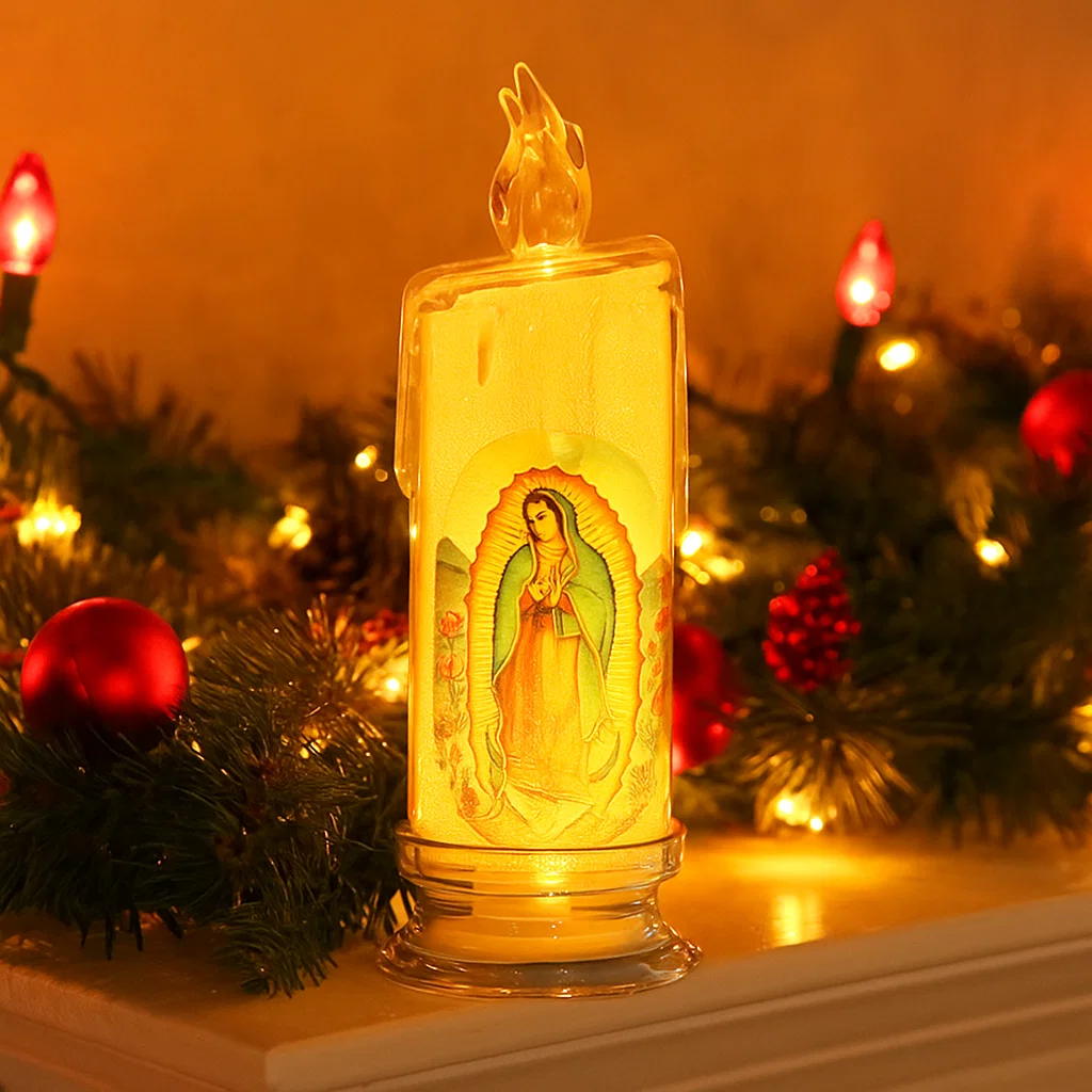 Flickering LED Virgin of Guadalupe Prayer Candle Light