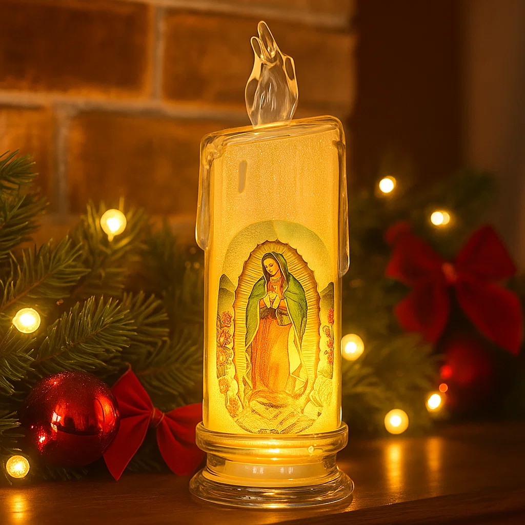 Flickering LED Virgin of Guadalupe Prayer Candle Light