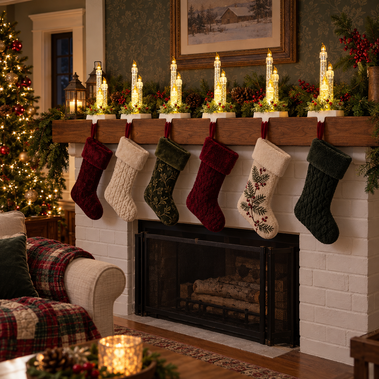 9" LED Lighted Candle Christmas Stocking Holder With Pine Sprigs