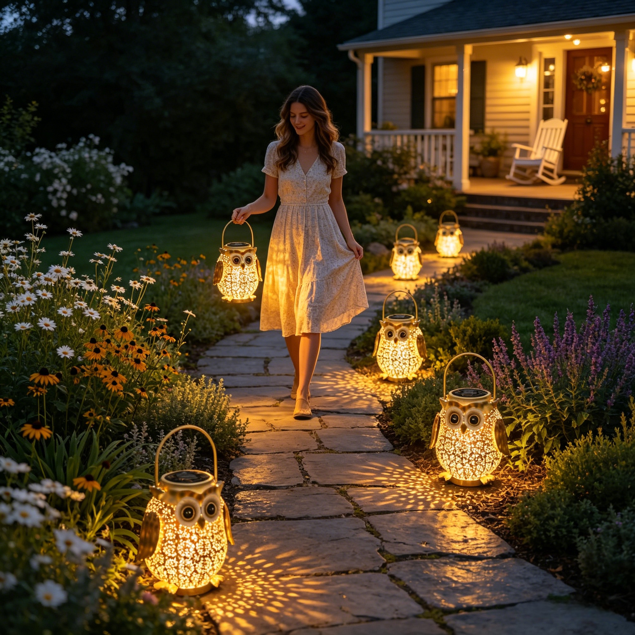 Golden Glow Owl Solar Lantern