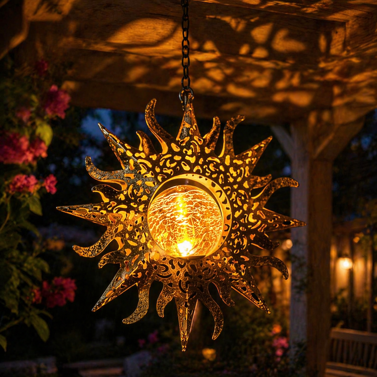 Celestial Glow Solar Sun & Moon Hanging Garden Lanterns