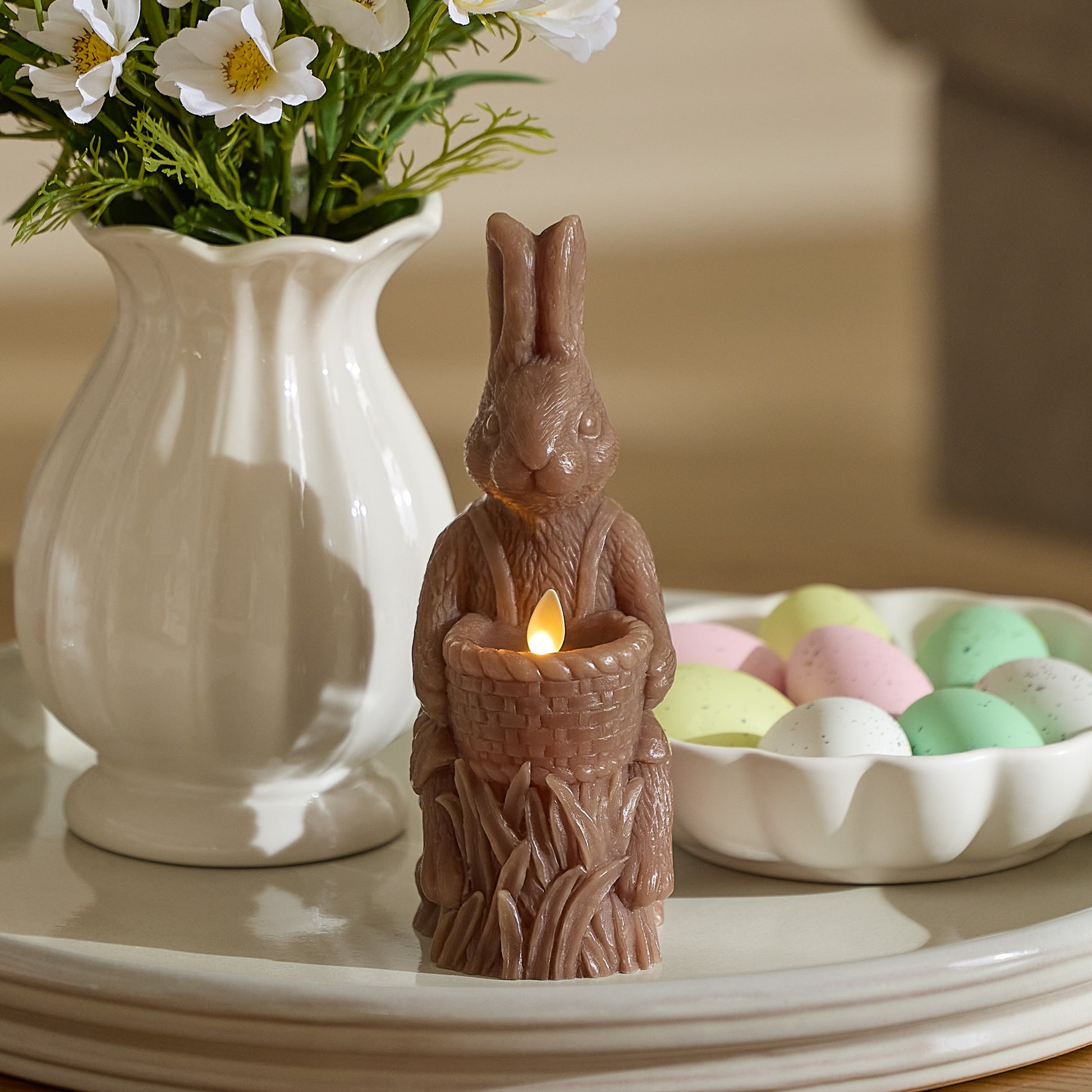 Bunny Basket Flameless Candle – Soft Flickering LED Spring Decor