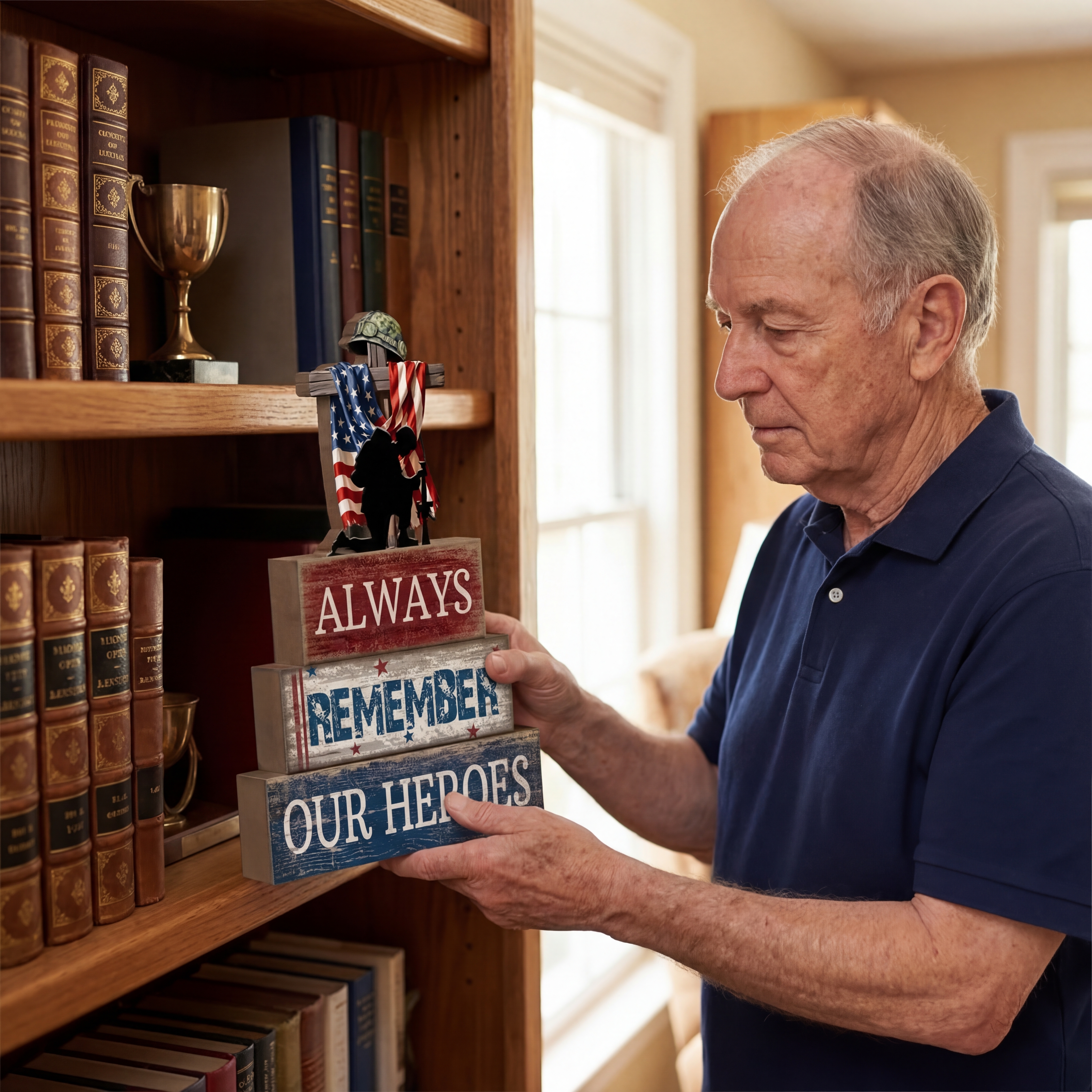 Always Remember Our Heroes Memorial Wooden Block Decor