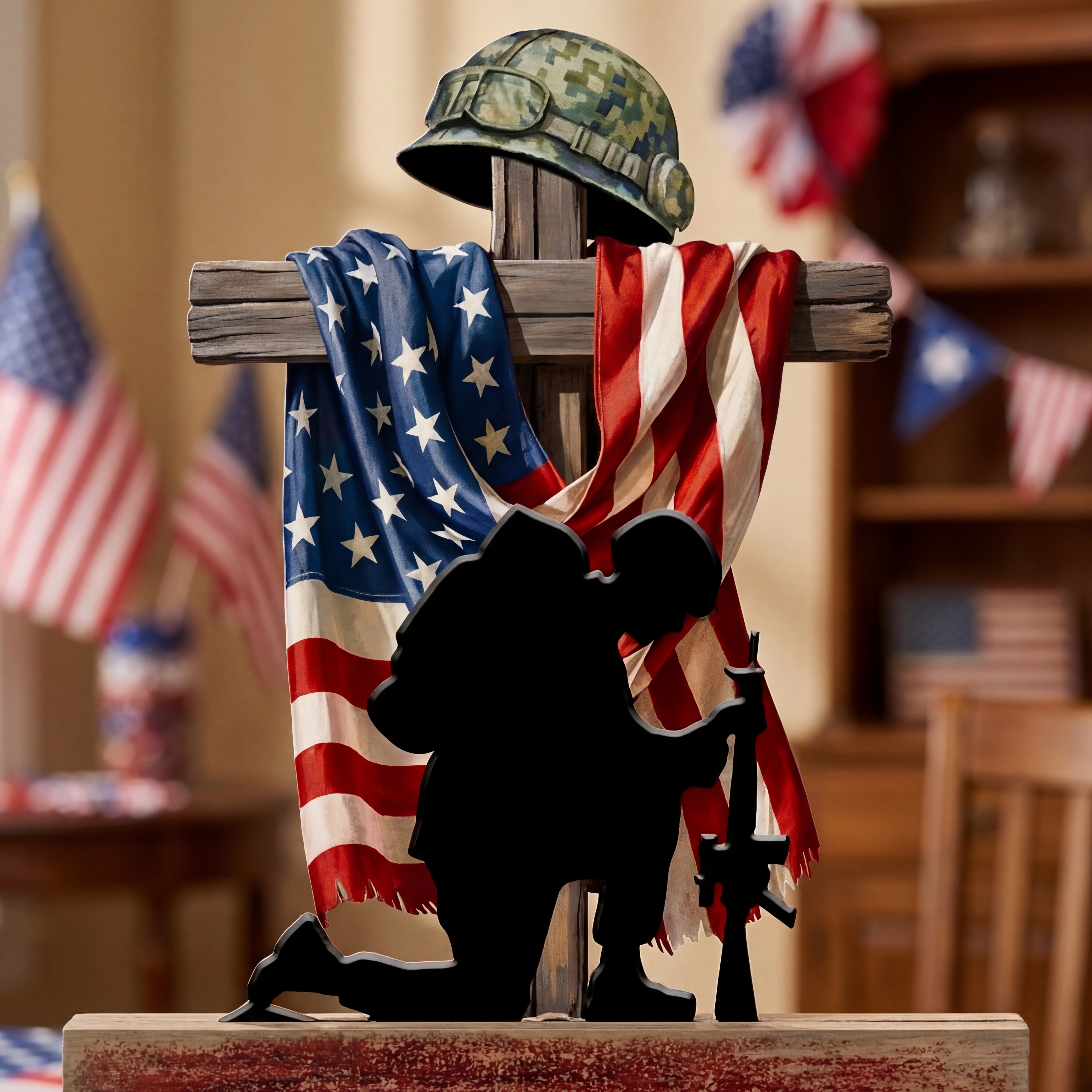 Always Remember Our Heroes Memorial Wooden Block Decor