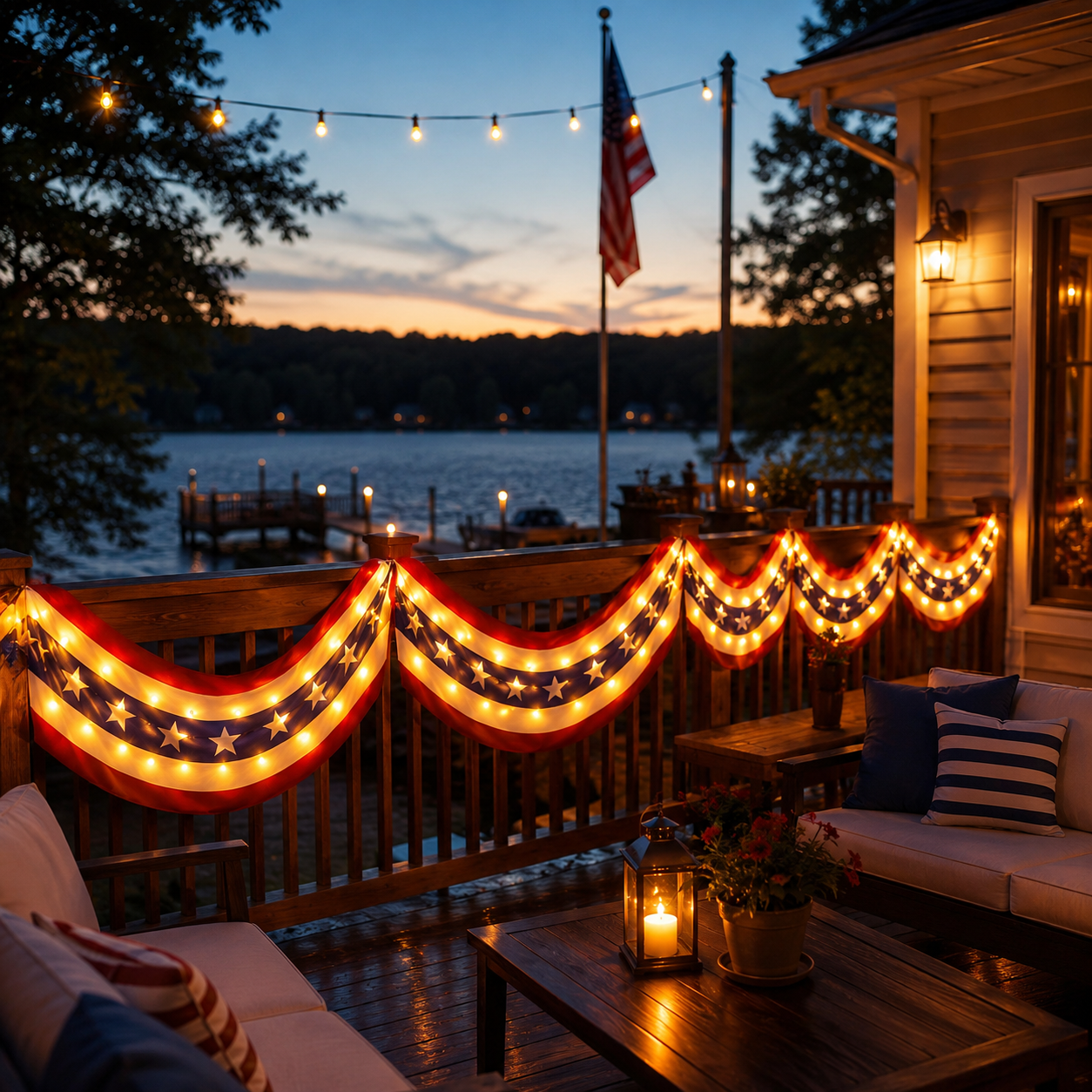 2-Pack Lighted Patriotic American Flag Bunting Banner For Outdoor 4th Of July Decor