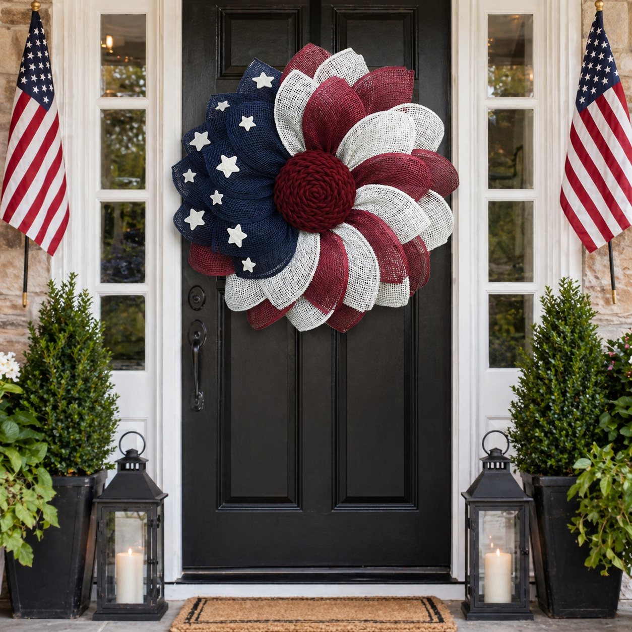 Patriotic Burlap Flower Wreath