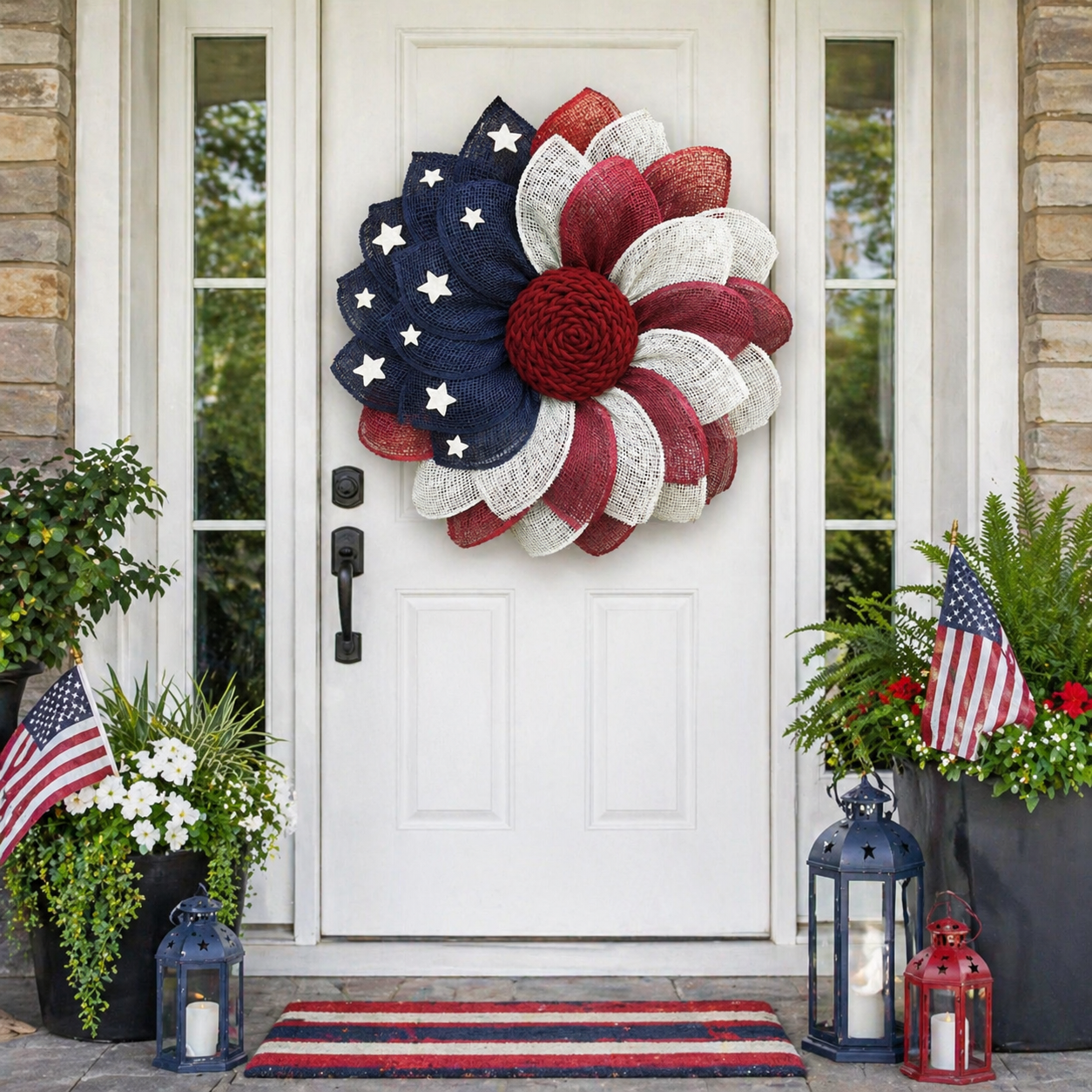 Patriotic Burlap Flower Wreath