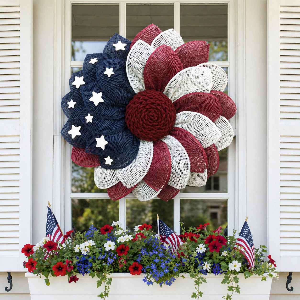 Patriotic Burlap Flower Wreath