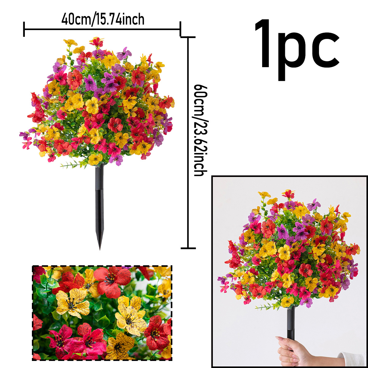 Outdoor Artificial Flower Ball Garden Stakes – Waterproof,Windproof,UV Resistant Outdoor Faux Floral Decor