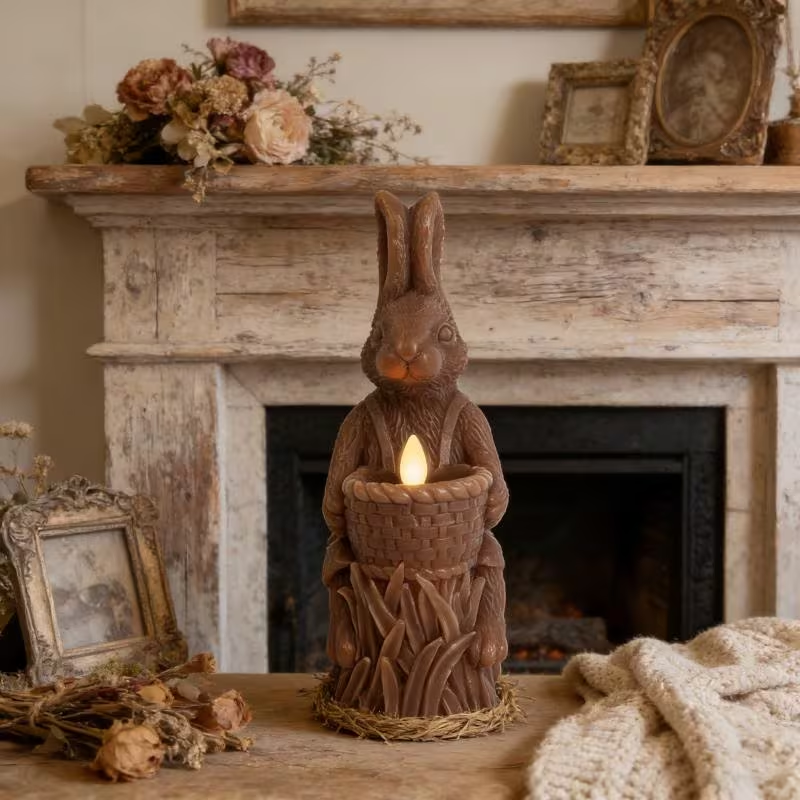 Bunny Basket Flameless Candle – Soft Flickering LED Spring Decor