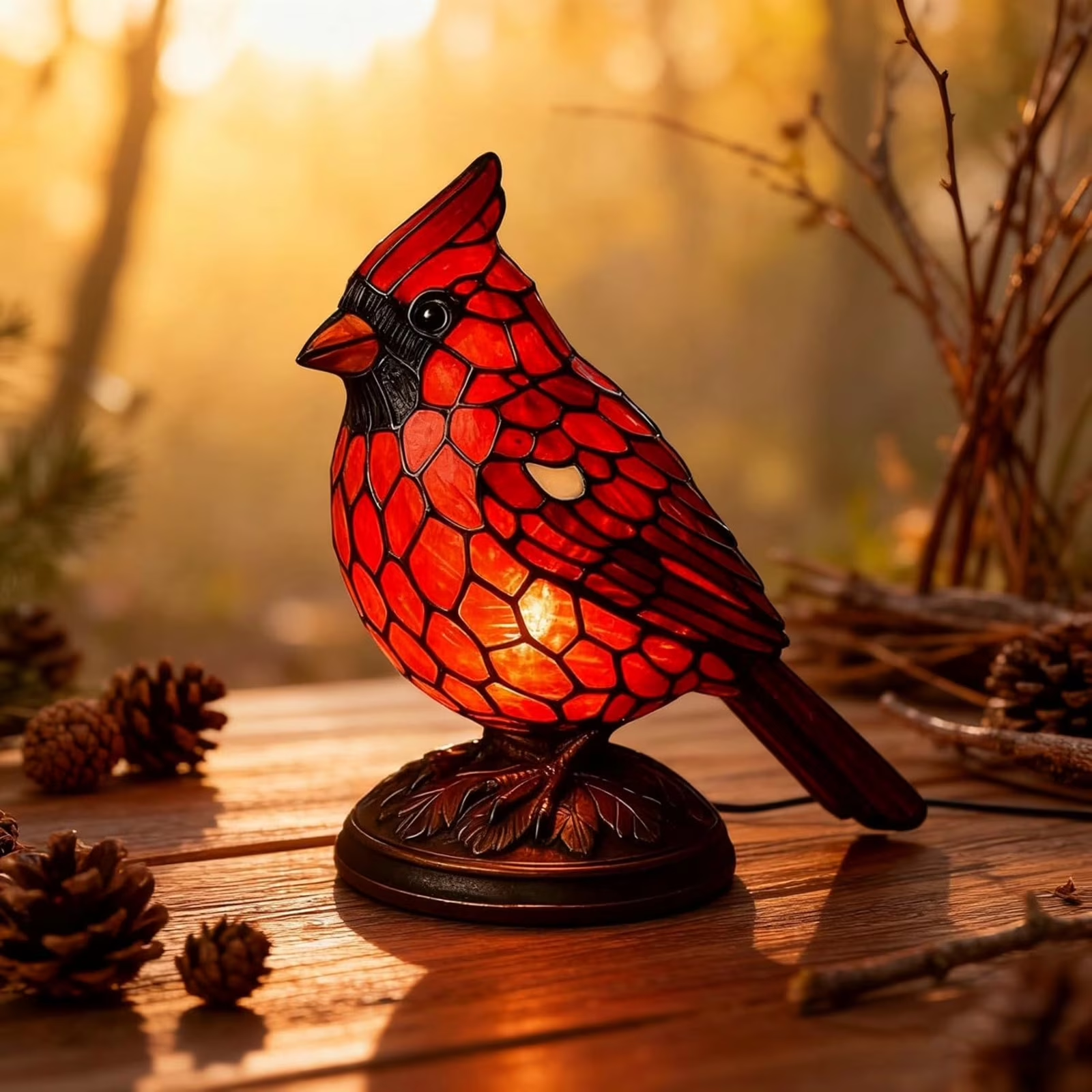 Mosaic-Style Resin Cardinal Table Lamp