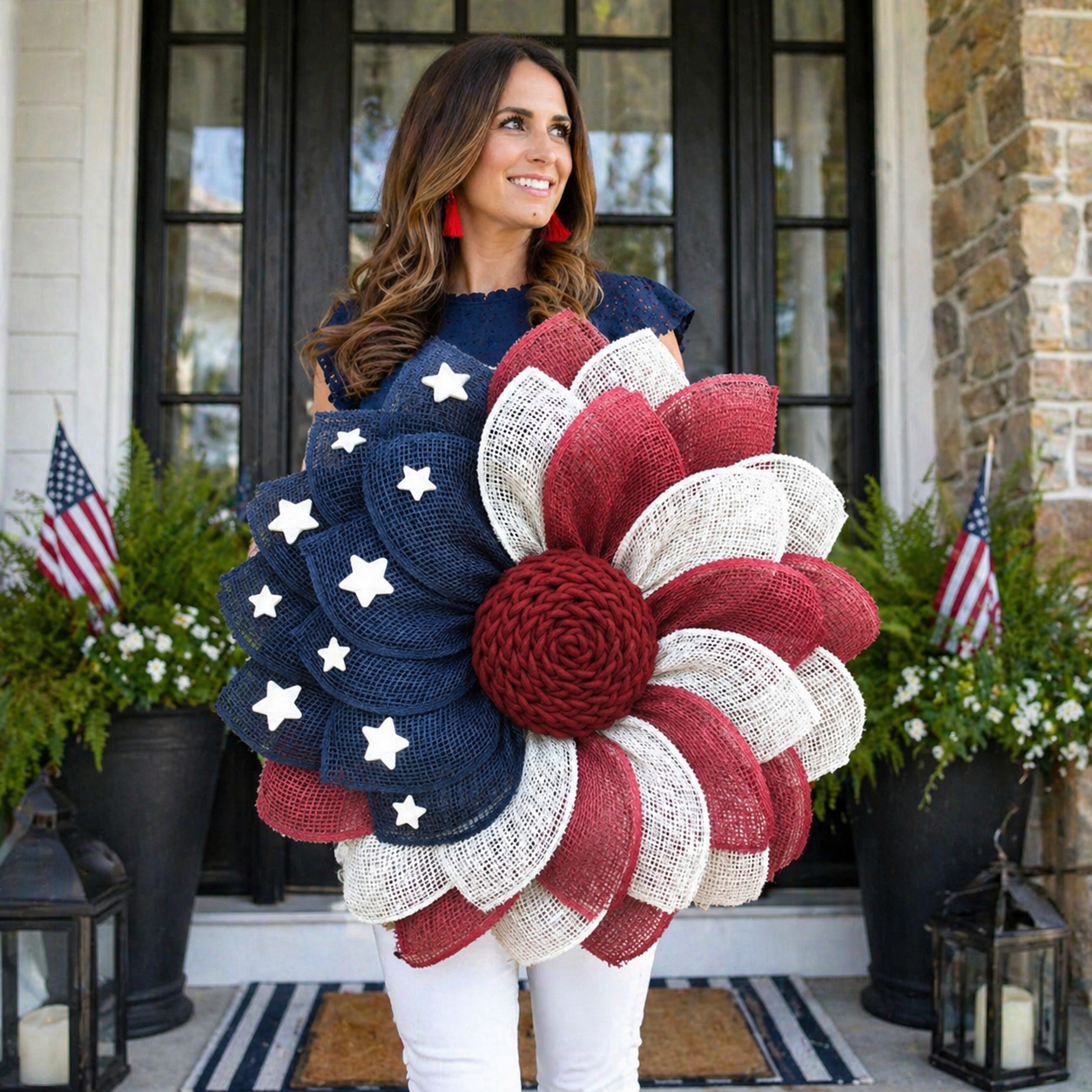 Patriotic Burlap Flower Wreath