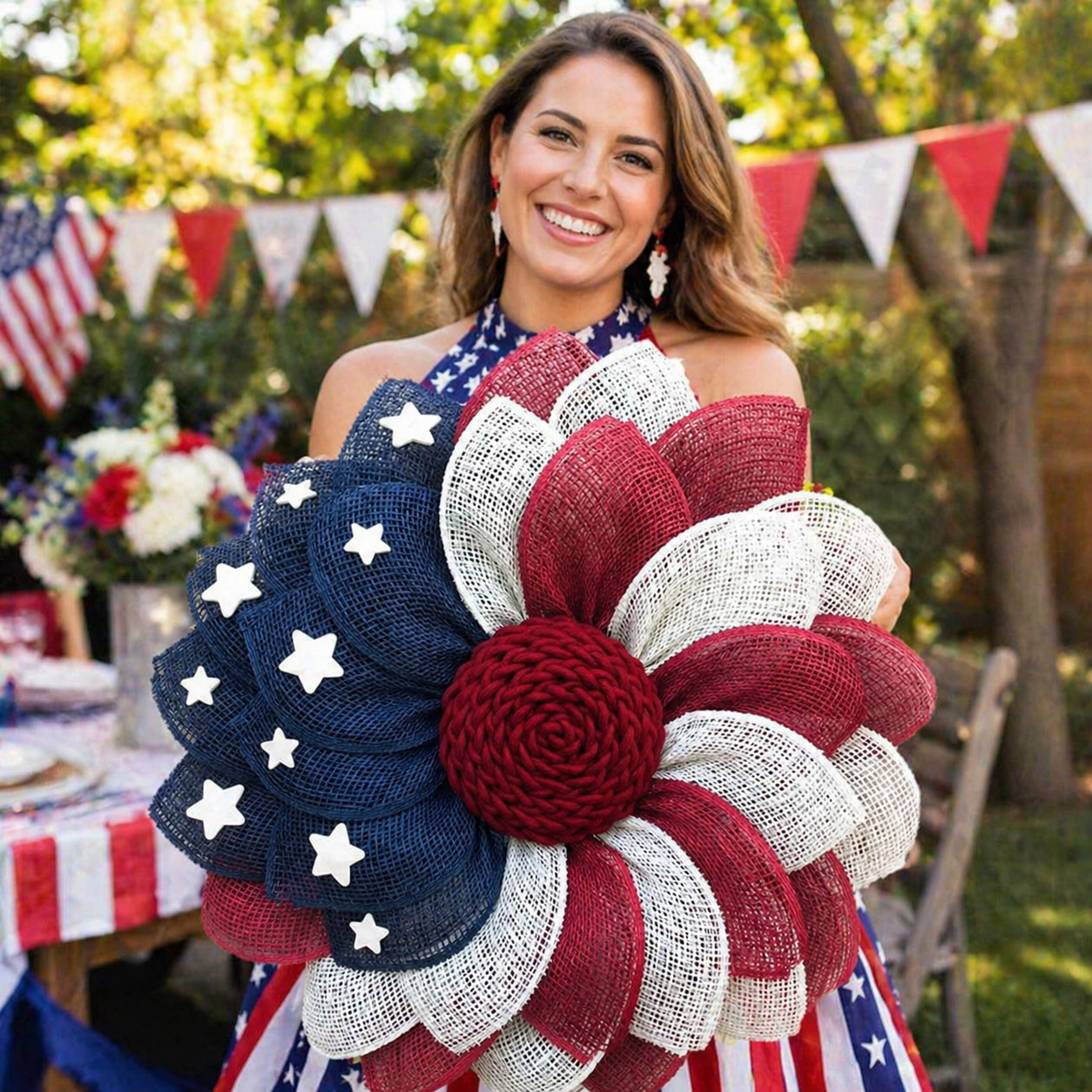 Patriotic Burlap Flower Wreath