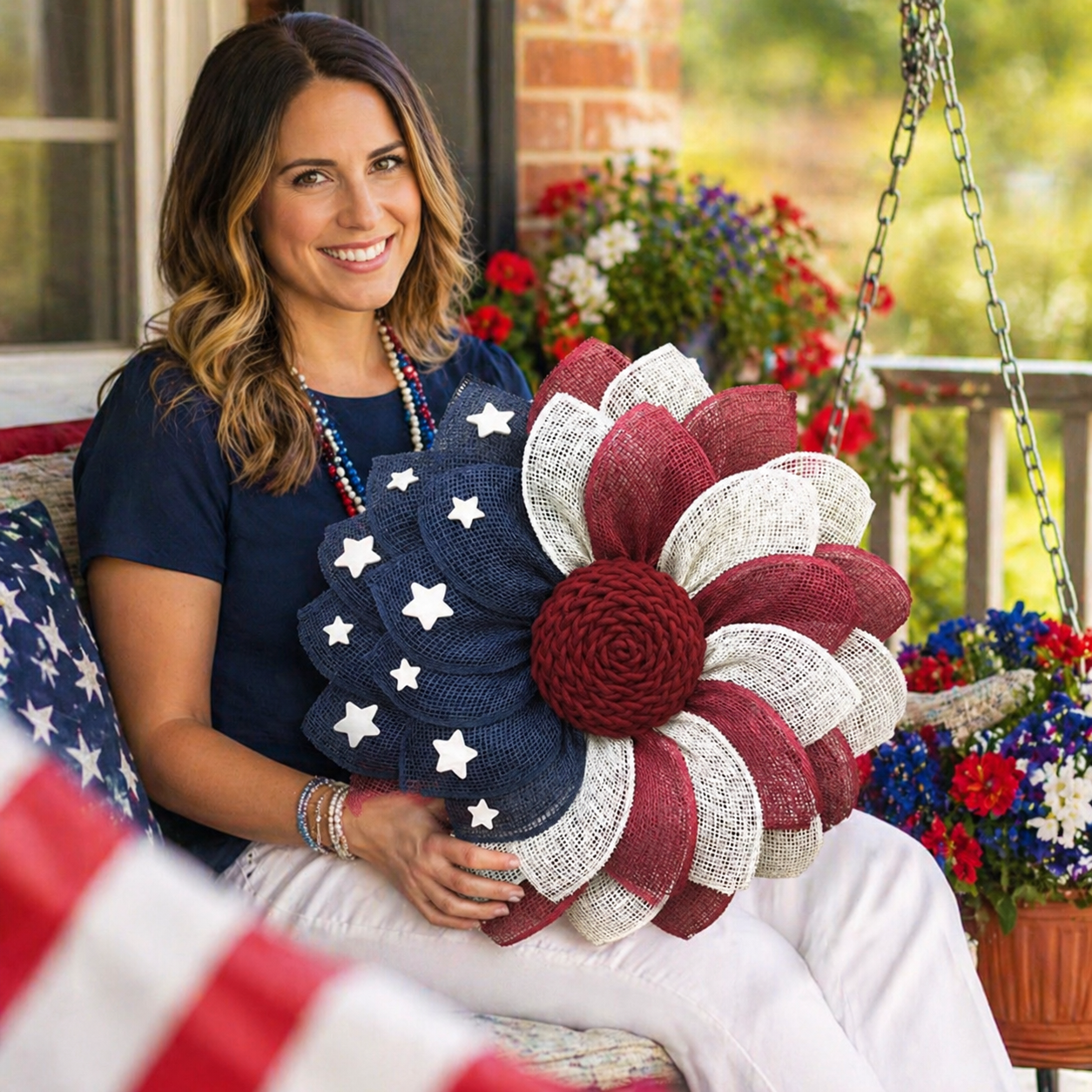 Patriotic Burlap Flower Wreath