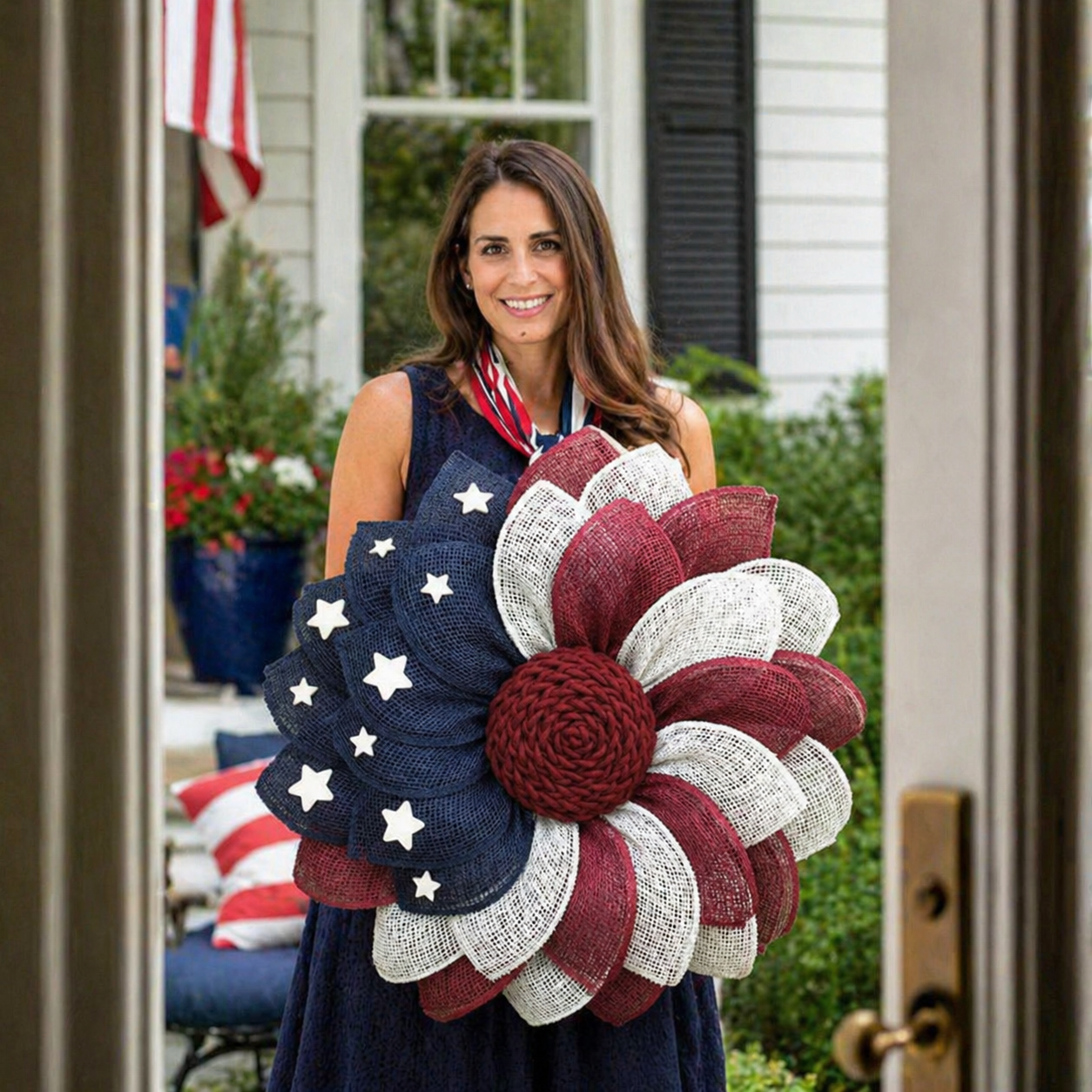 Patriotic Burlap Flower Wreath