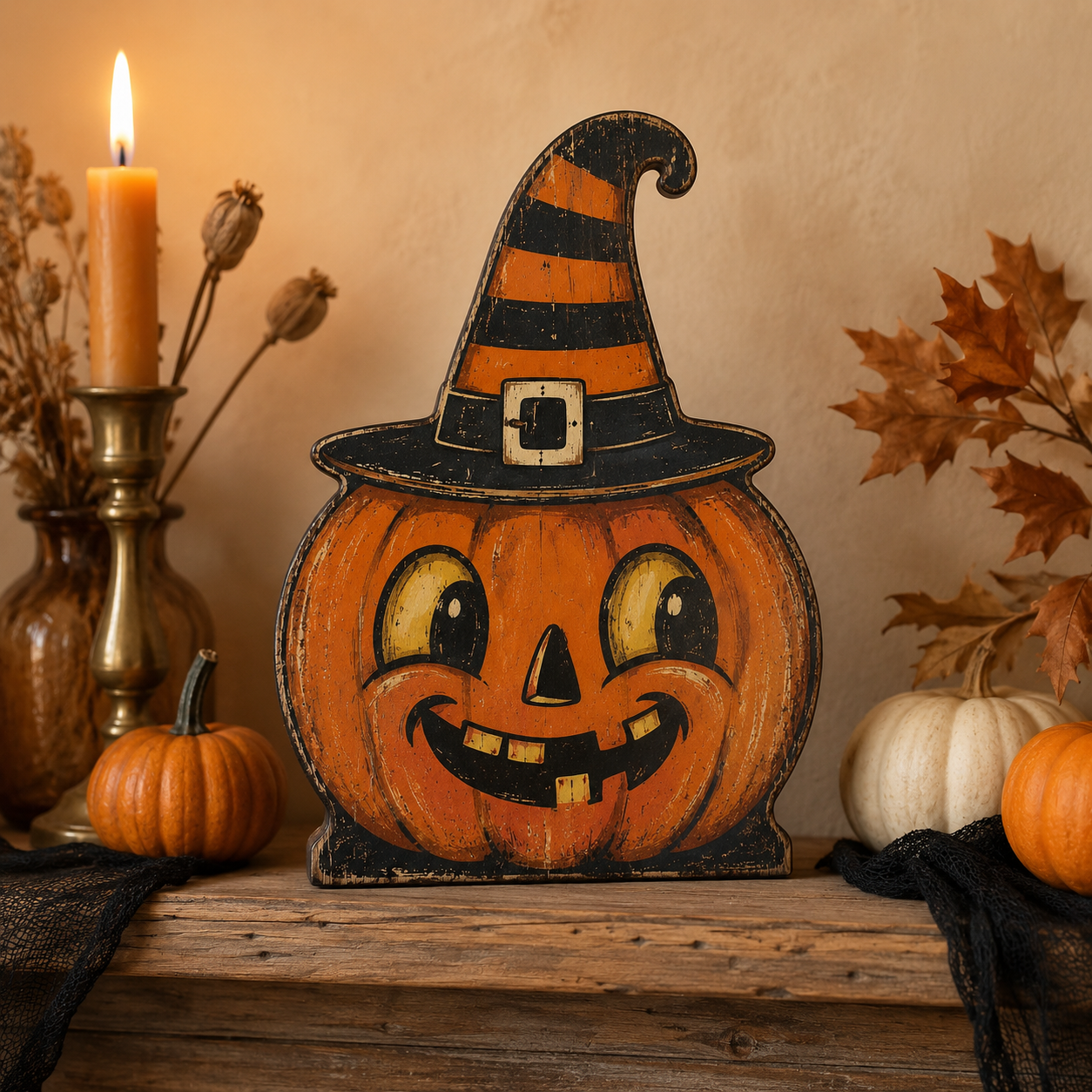 Vintage Halloween Wooden Character Tabletop Decor