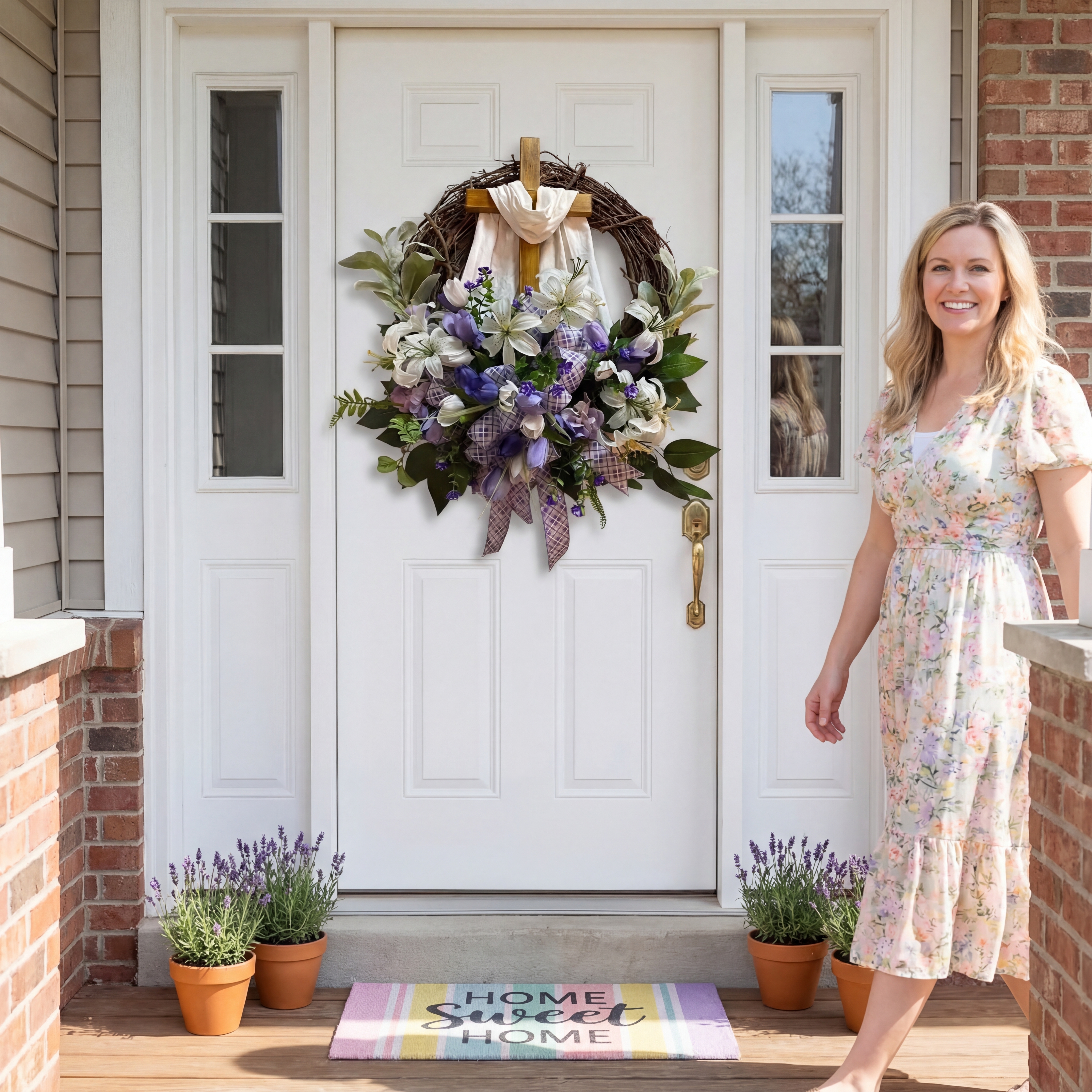 Easter Cross Floral Front Door Wreath