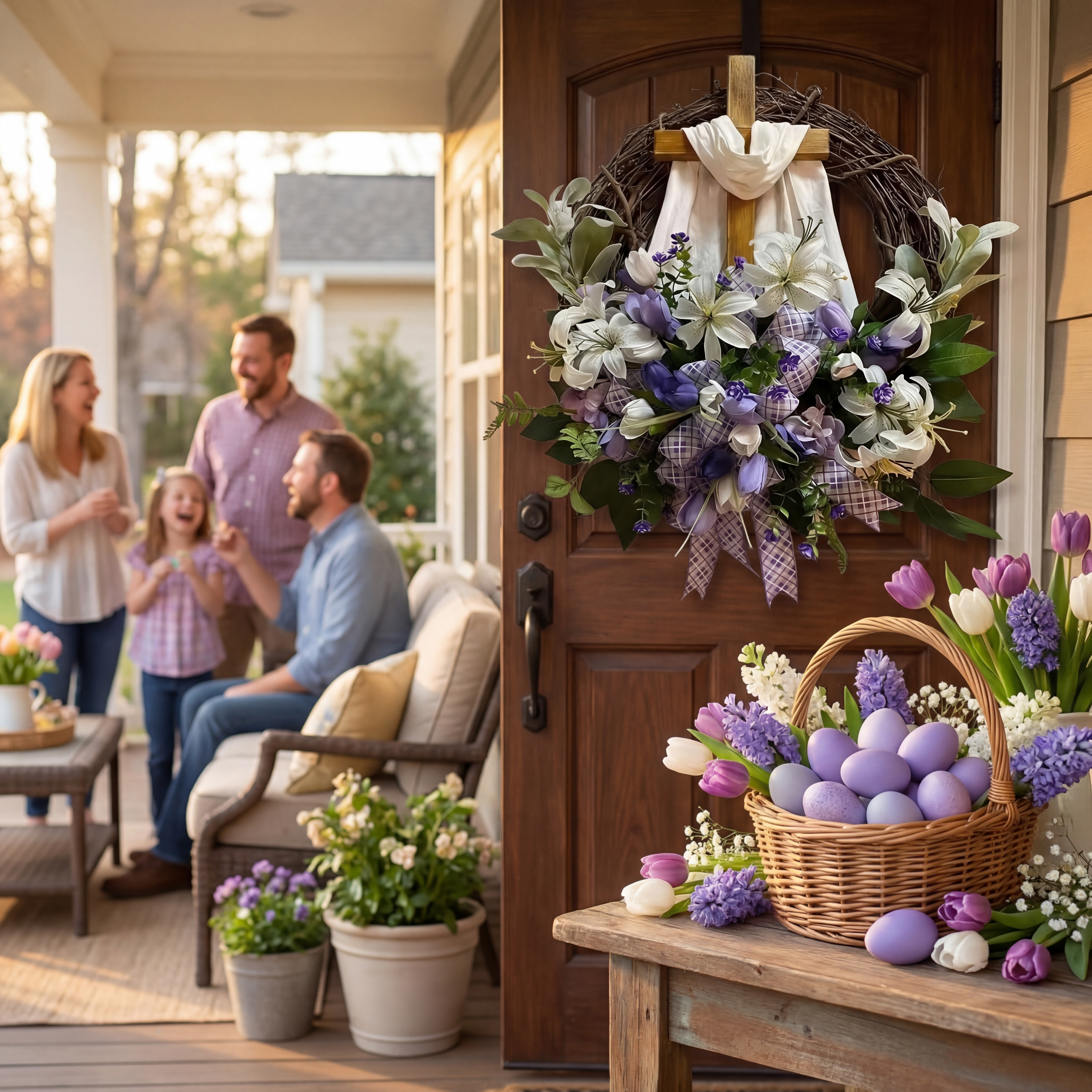 Easter Cross Floral Front Door Wreath