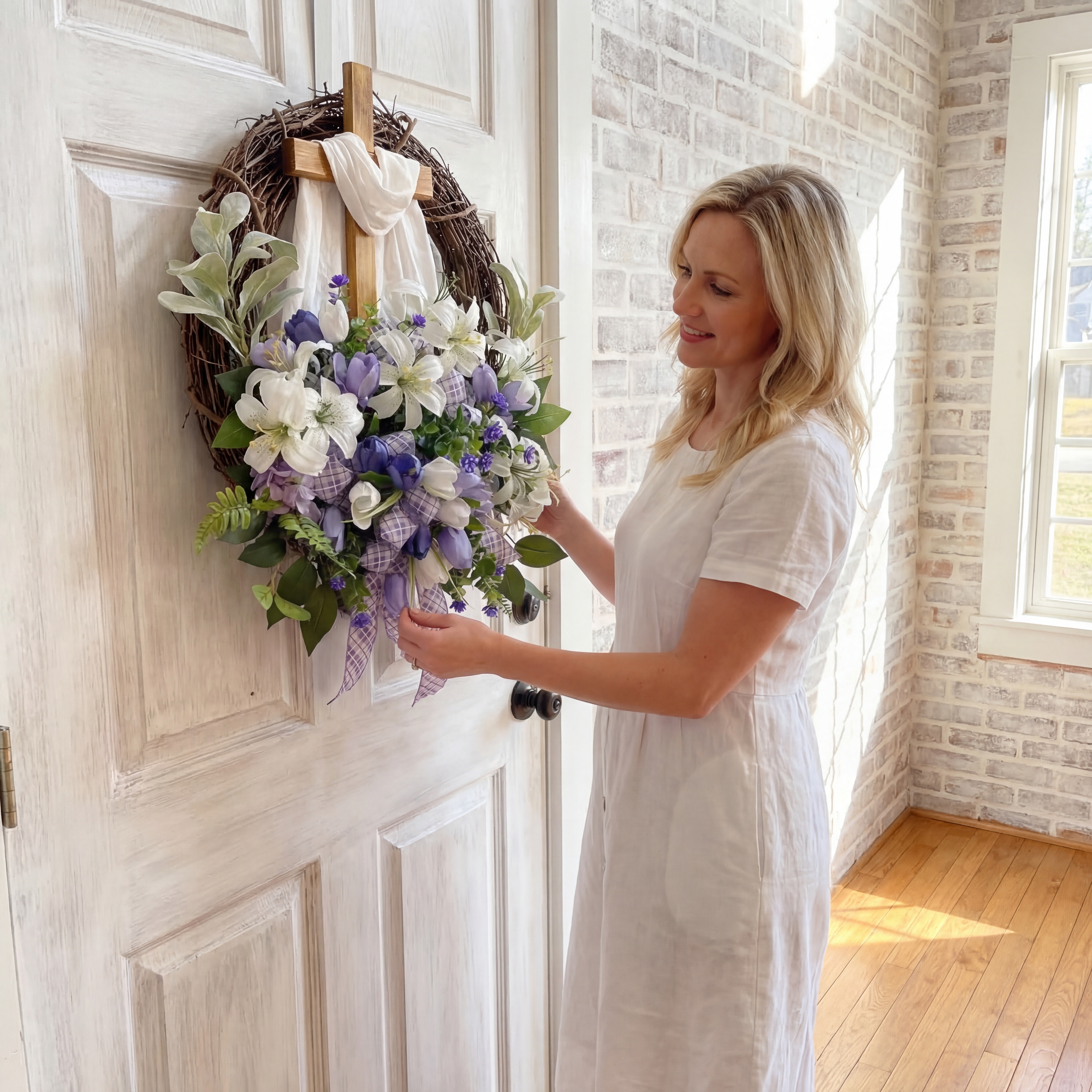 Easter Cross Floral Front Door Wreath