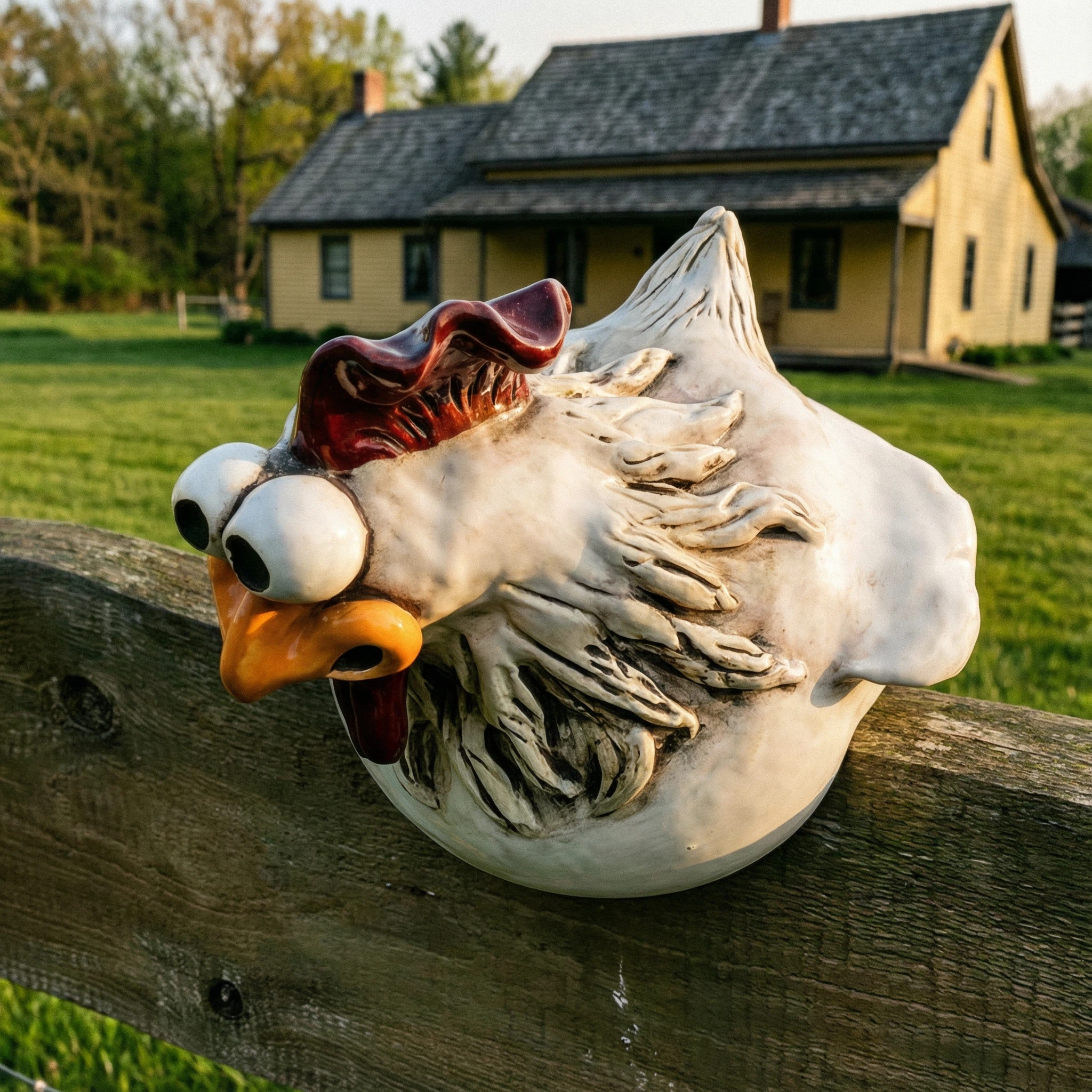 Resin Fence Chicken Sculpture