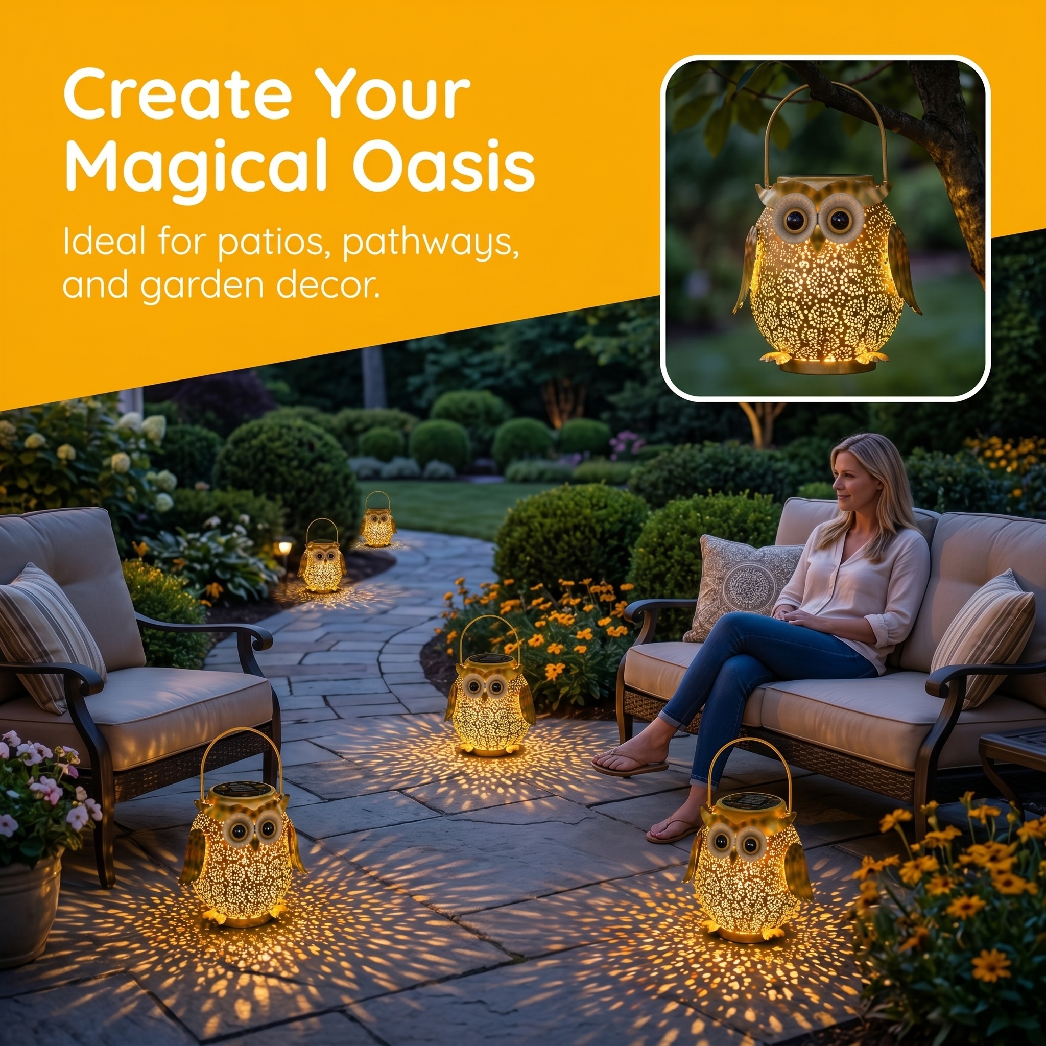 Golden Glow Owl Solar Lantern