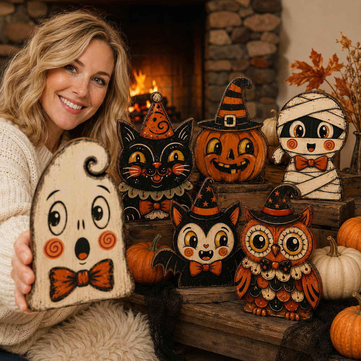 Vintage Halloween Wooden Character Tabletop Decor
