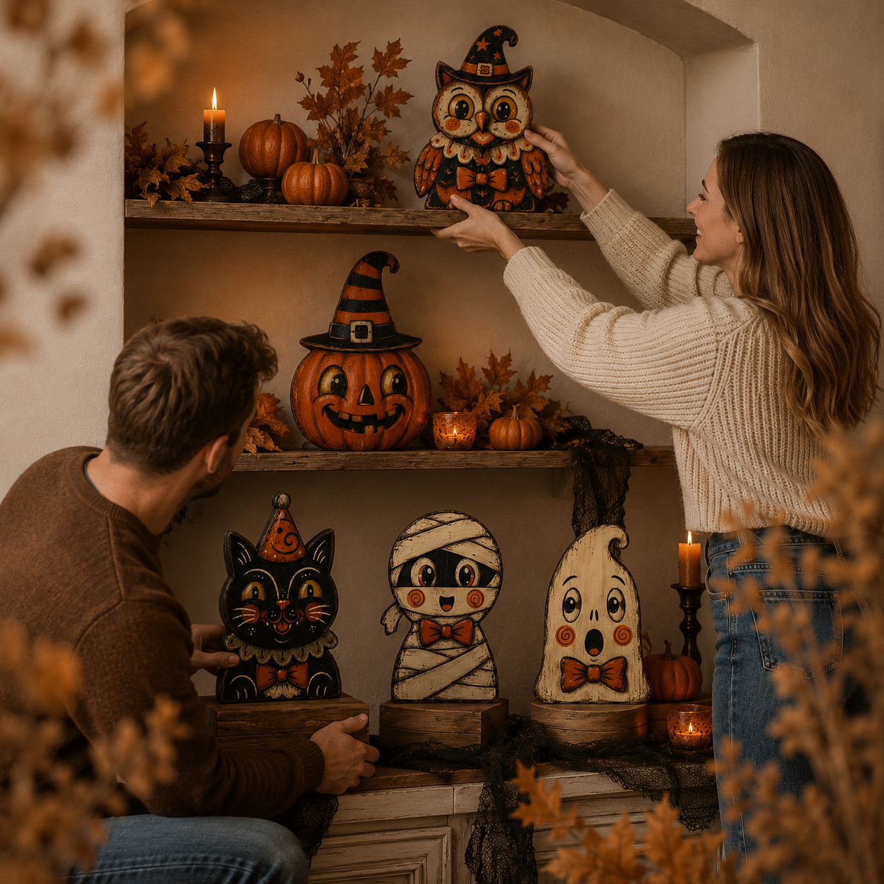 Vintage Halloween Wooden Character Tabletop Decor