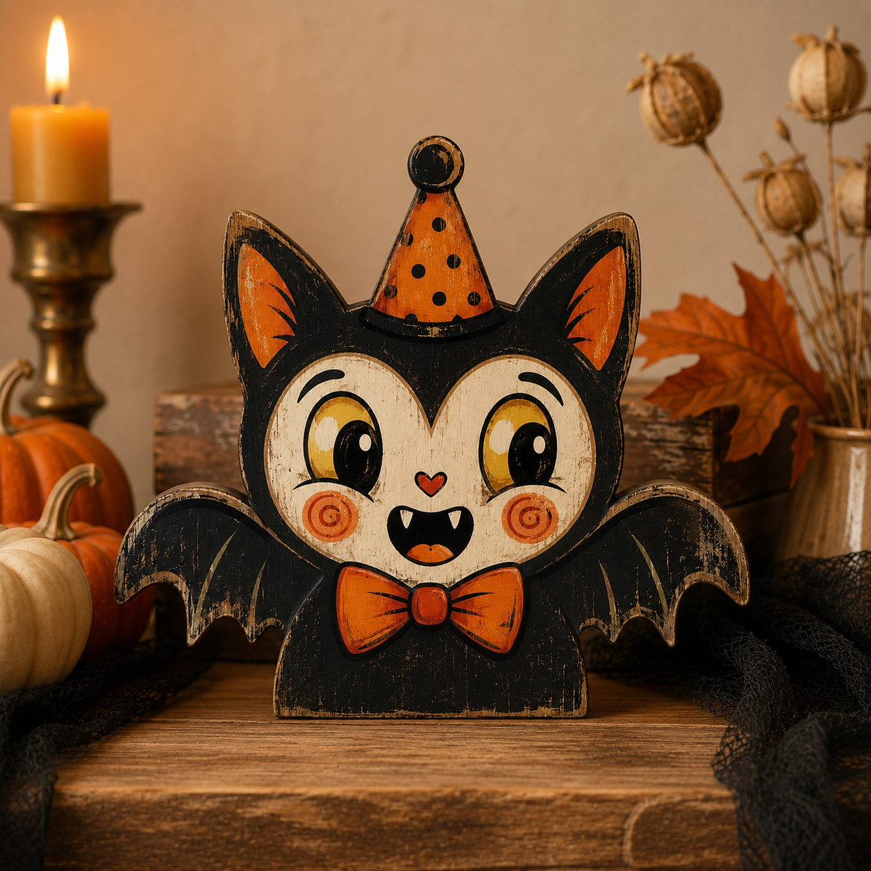 Vintage Halloween Wooden Character Tabletop Decor