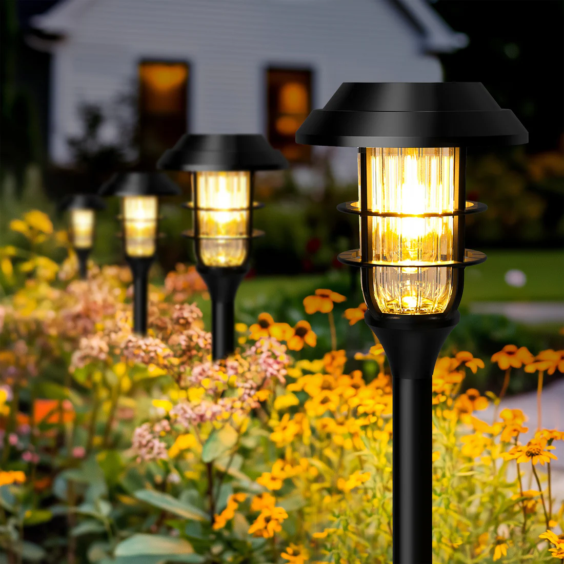Warm Glow Solar Pathway Lights – Elegant Outdoor Garden Stake Lighting