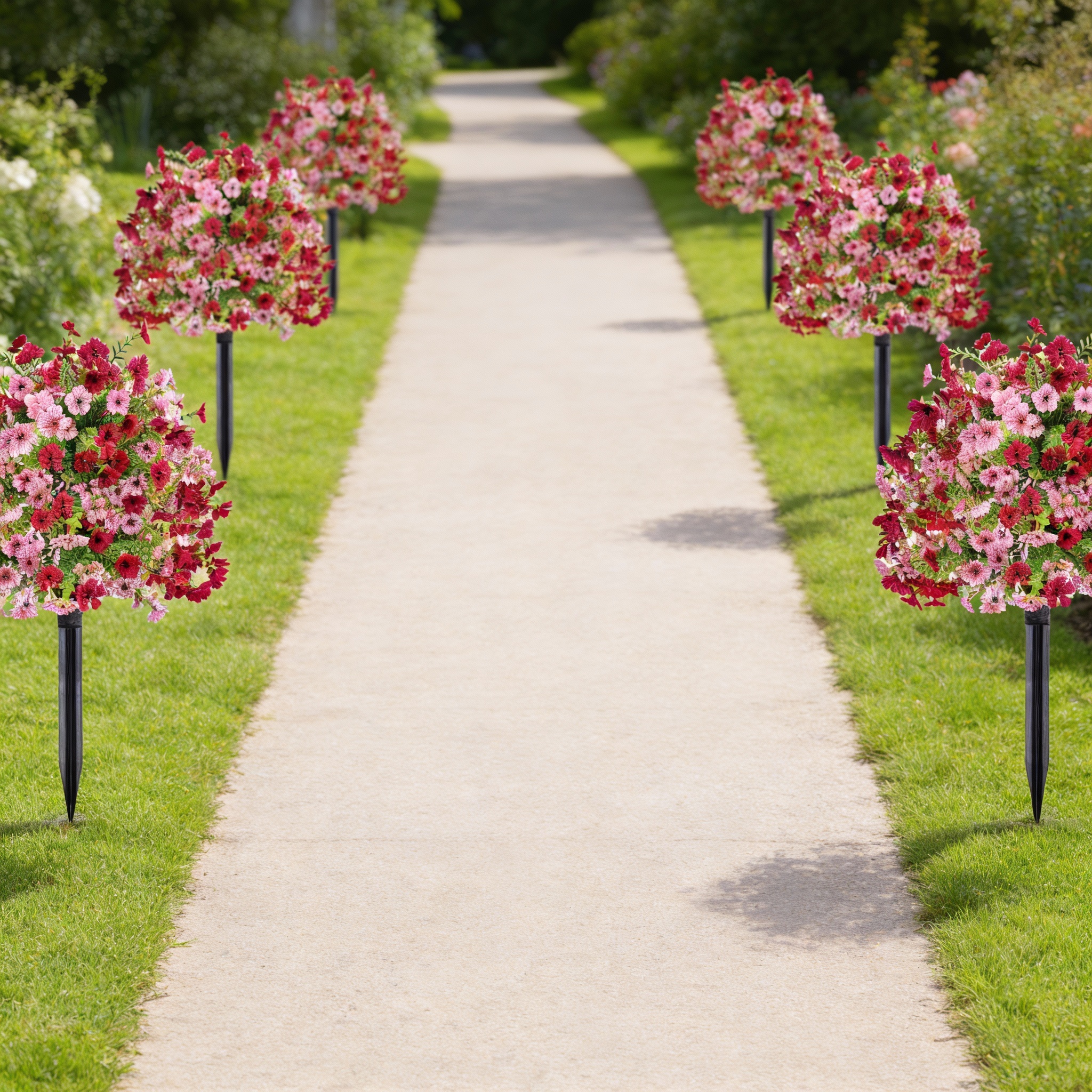 2Packs Outdoor Artificial Flower Ball Garden Stakes – Waterproof,Windproof,UV Resistant Outdoor Faux Floral Decor