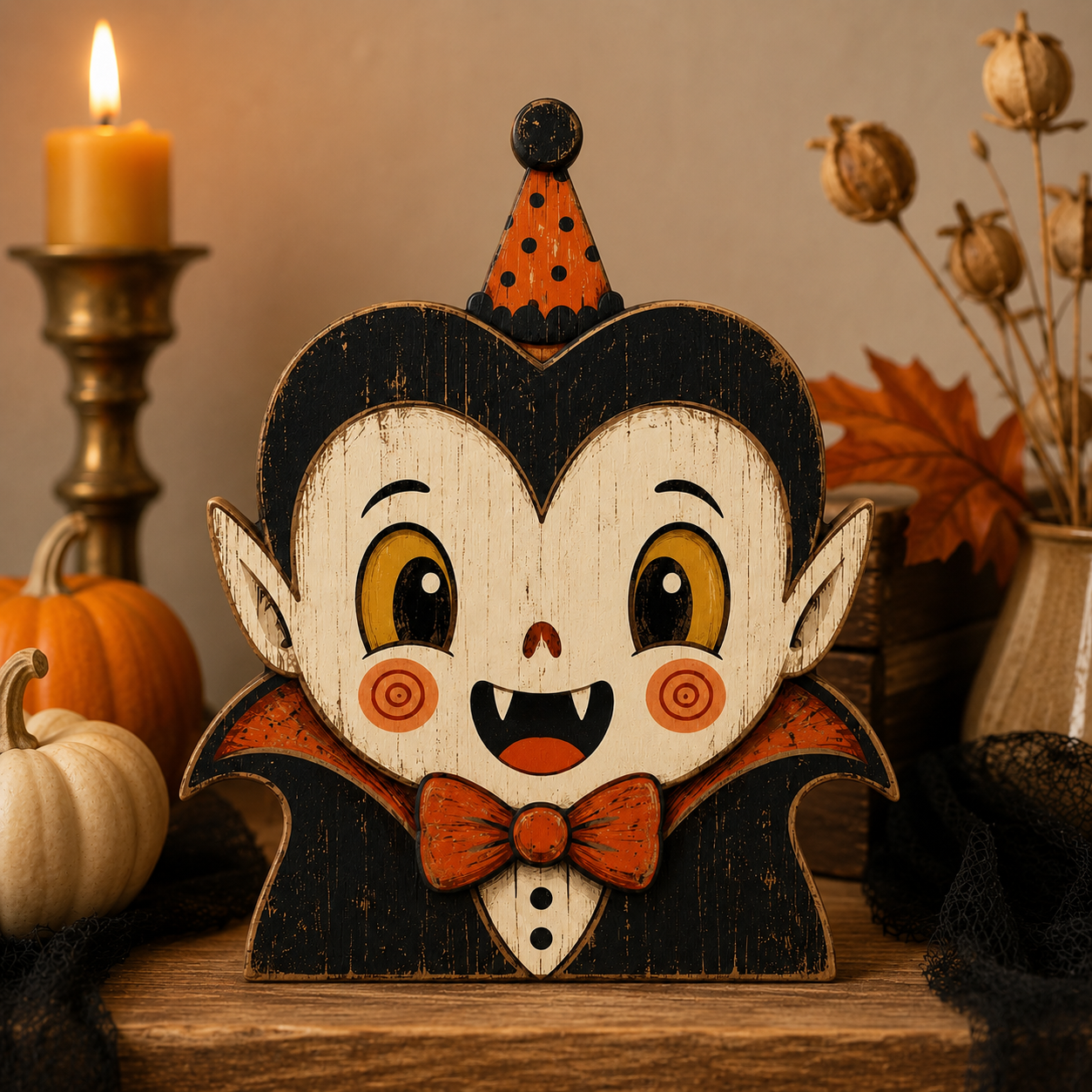 Vintage Halloween Wooden Character Tabletop Decor