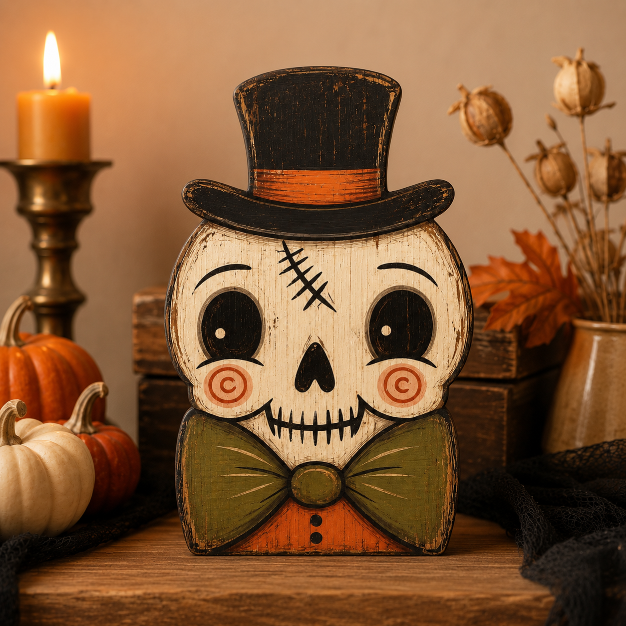 Vintage Halloween Wooden Character Tabletop Decor