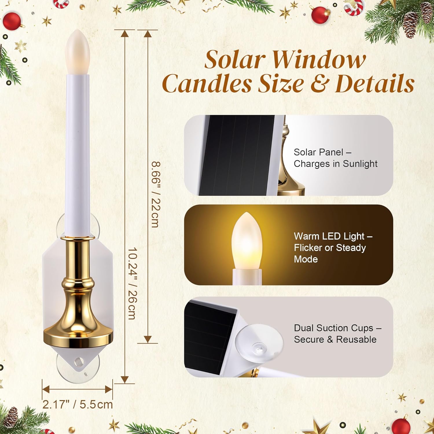 Solar Window Candle with Flickering Flame