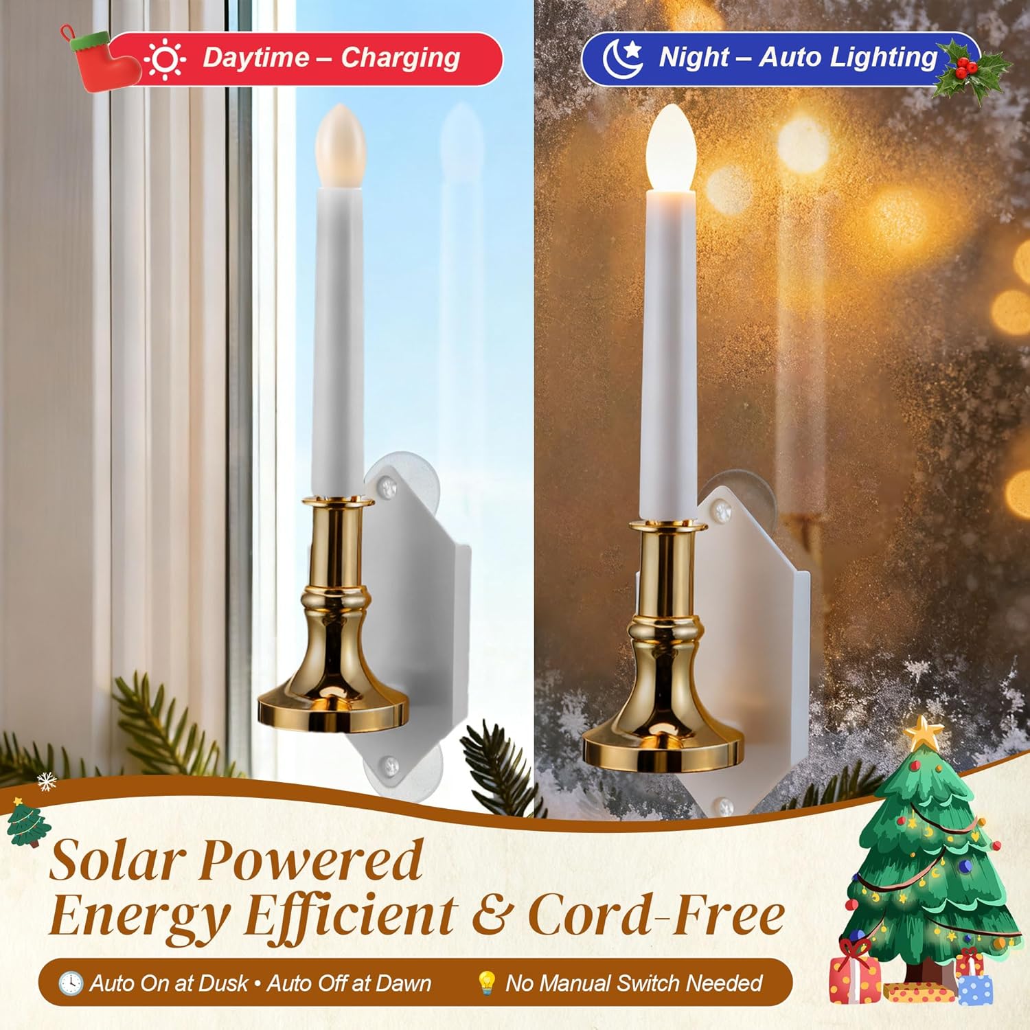 Solar Window Candle with Flickering Flame