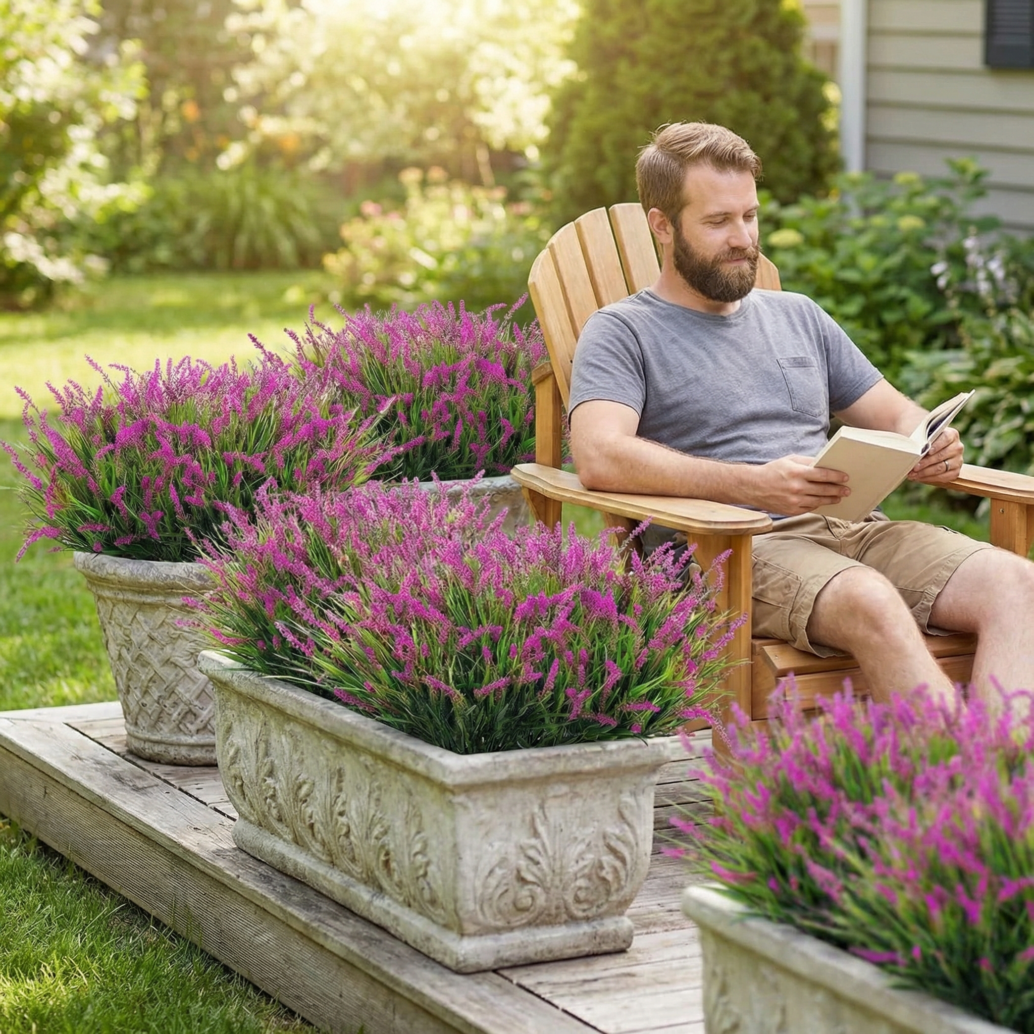 UV-Resistant Faux Monkey Grass Bundle – 3 Pack Outdoor Greenery
