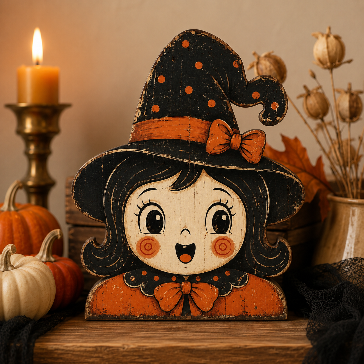 Vintage Halloween Wooden Character Tabletop Decor